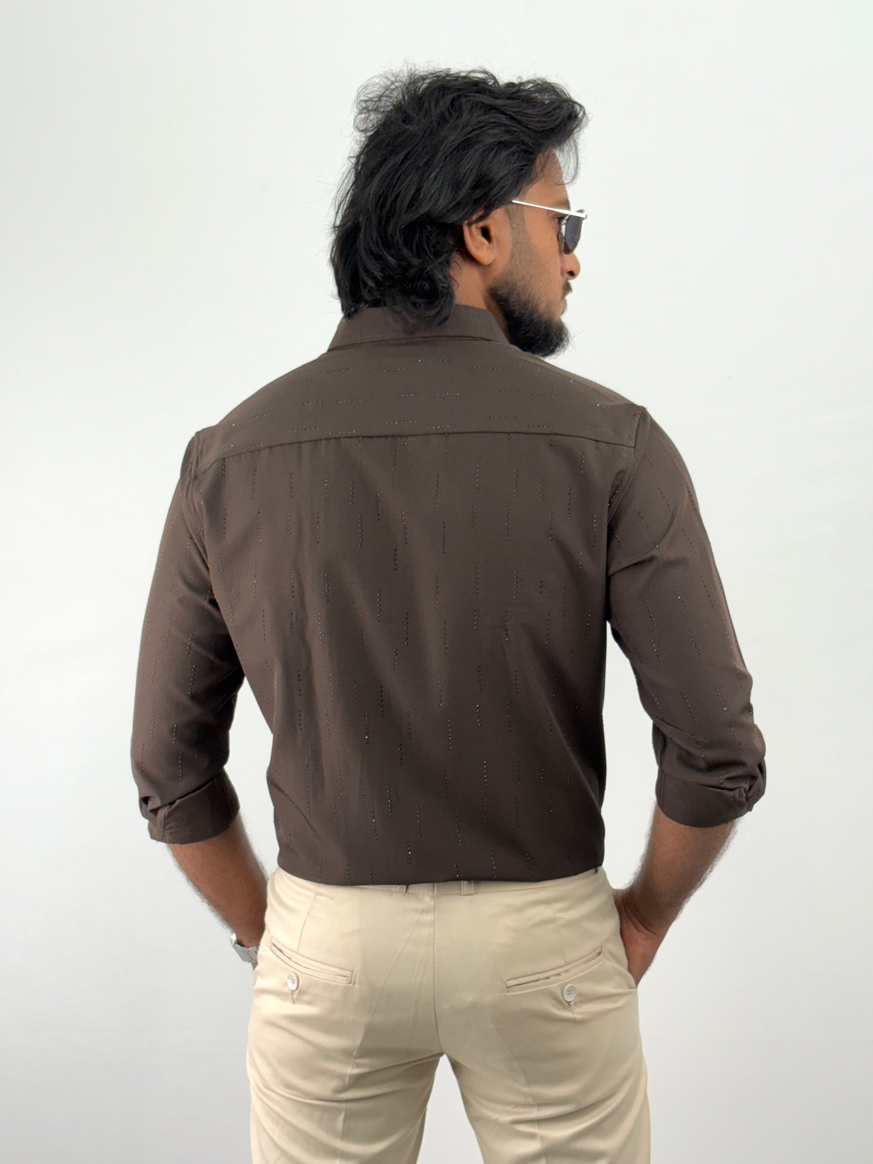 Brown Designer Stone Work Shirt