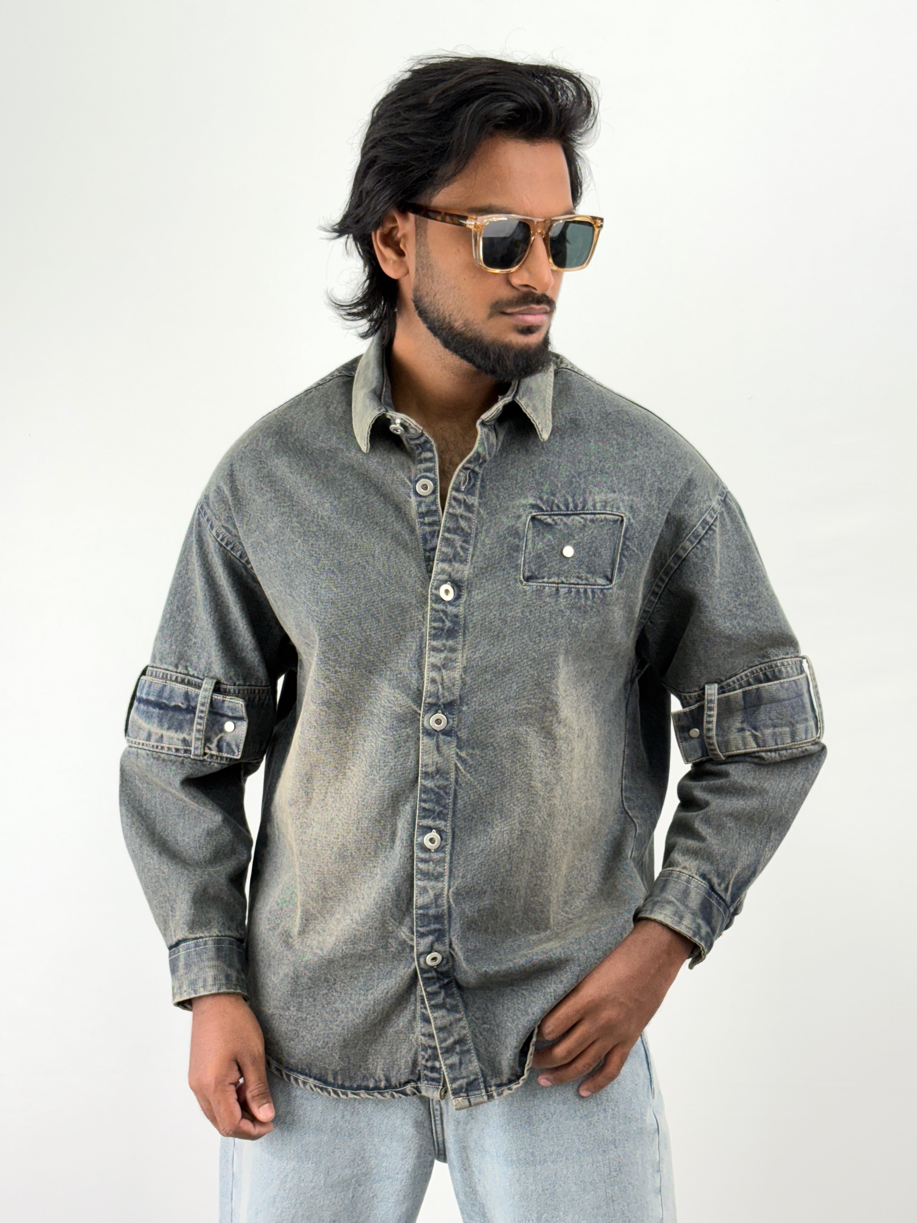 Dusty Blue Streetwear Denim Shirt