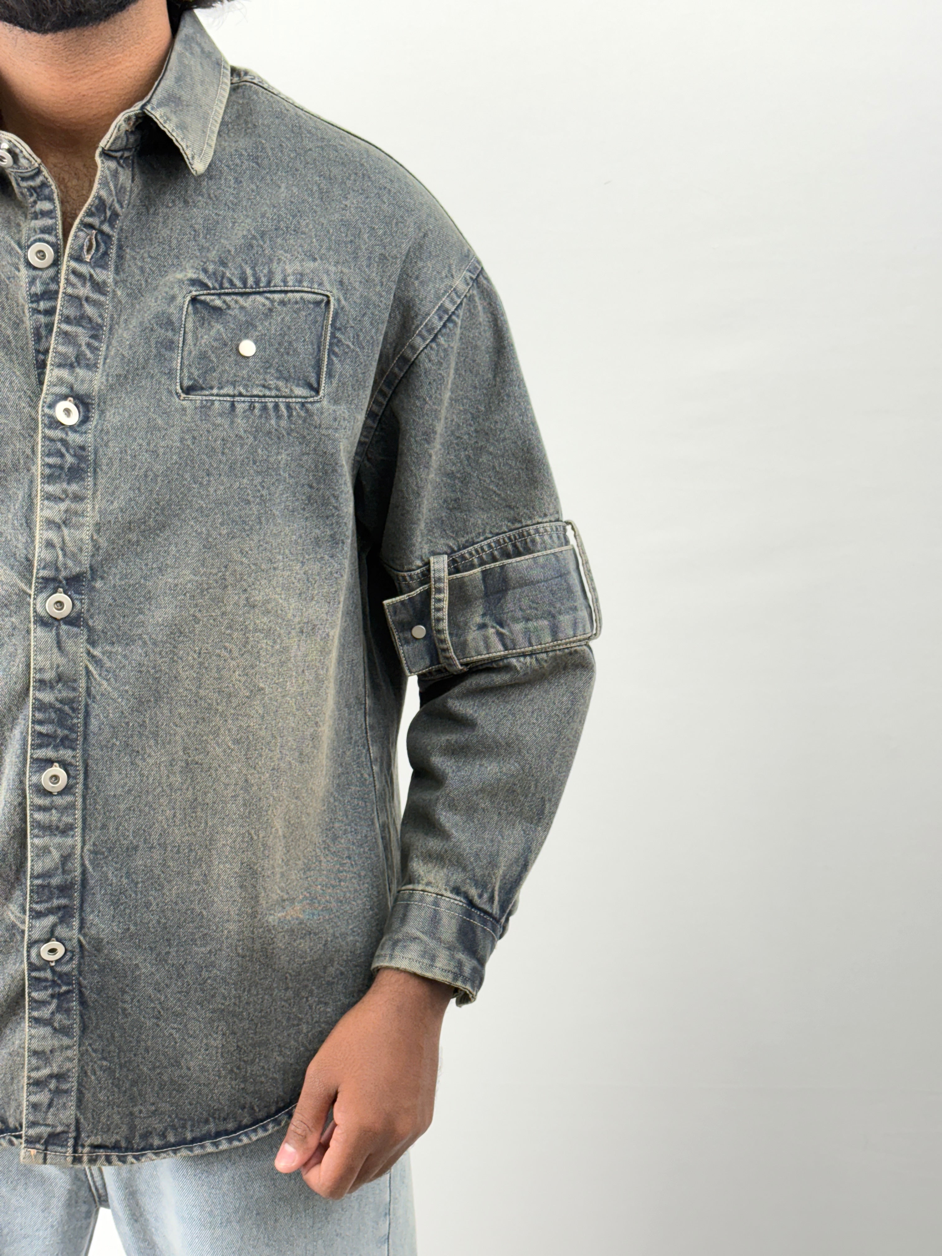 Dusty Blue Streetwear Denim Shirt
