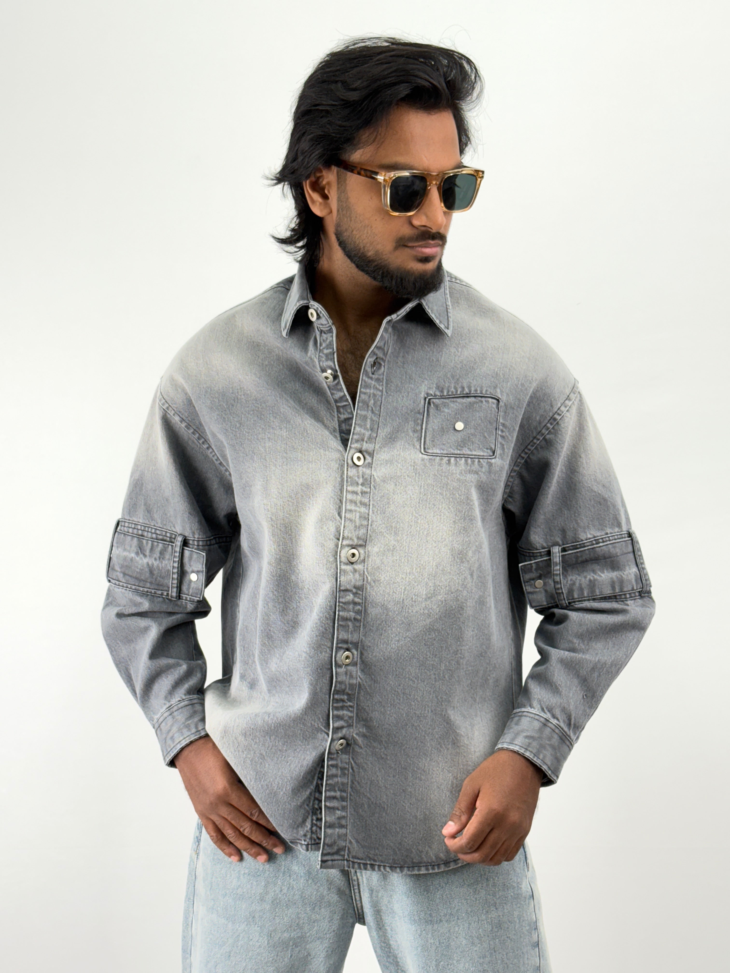 Light Grey Streetwear Denim Shirt
