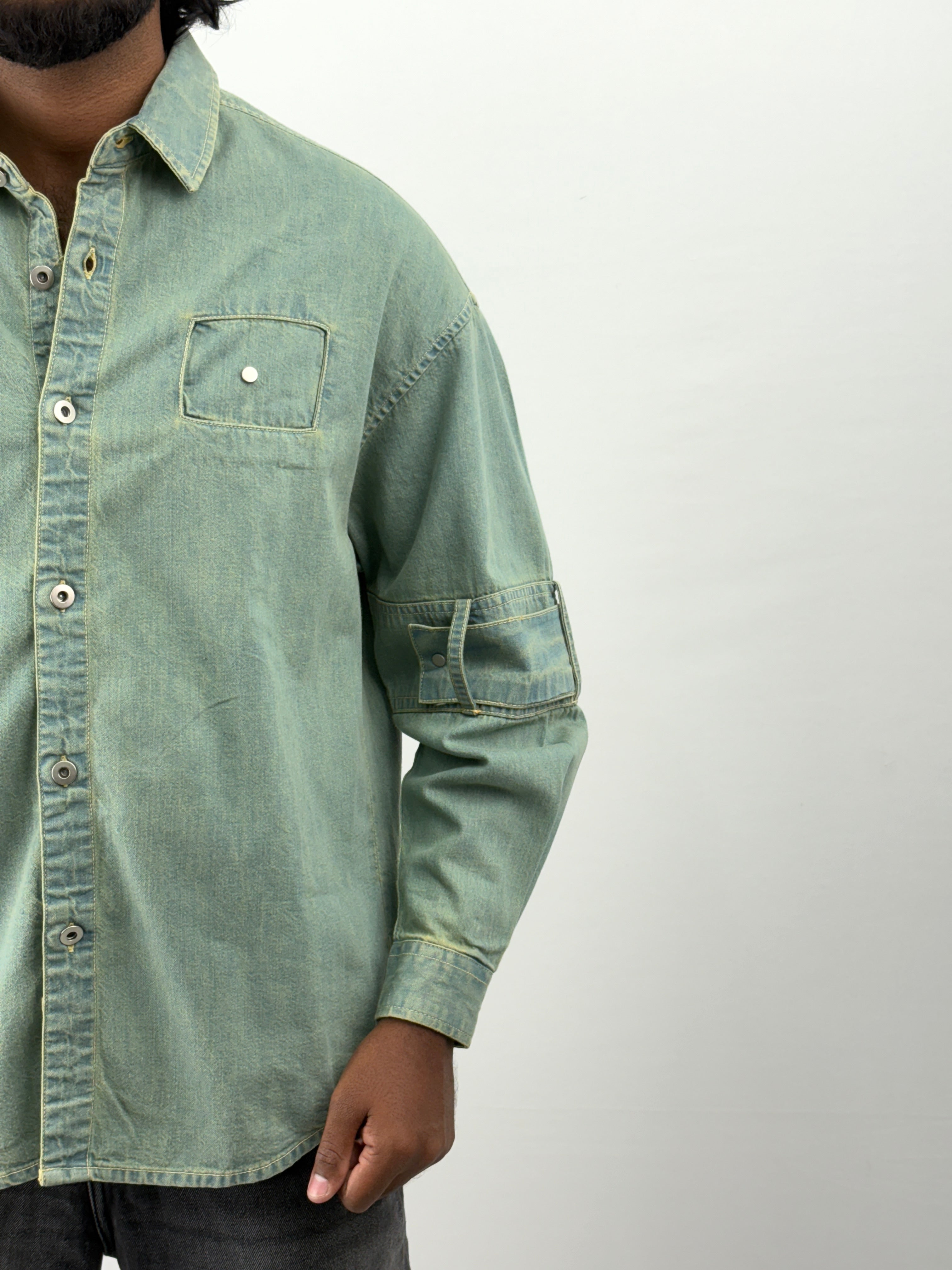 Green Tinted Streetwear Denim Shirt
