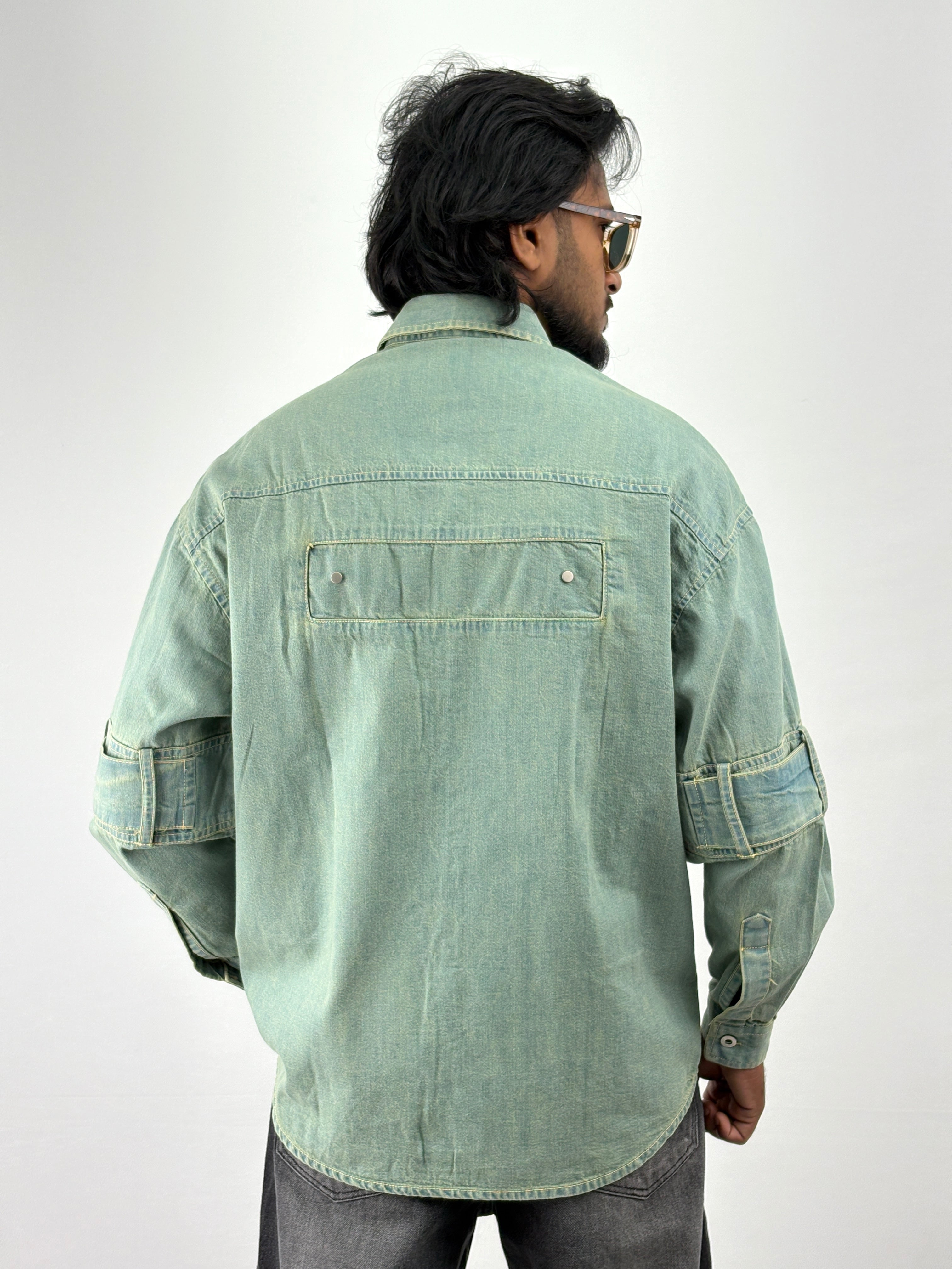 Green Tinted Streetwear Denim Shirt