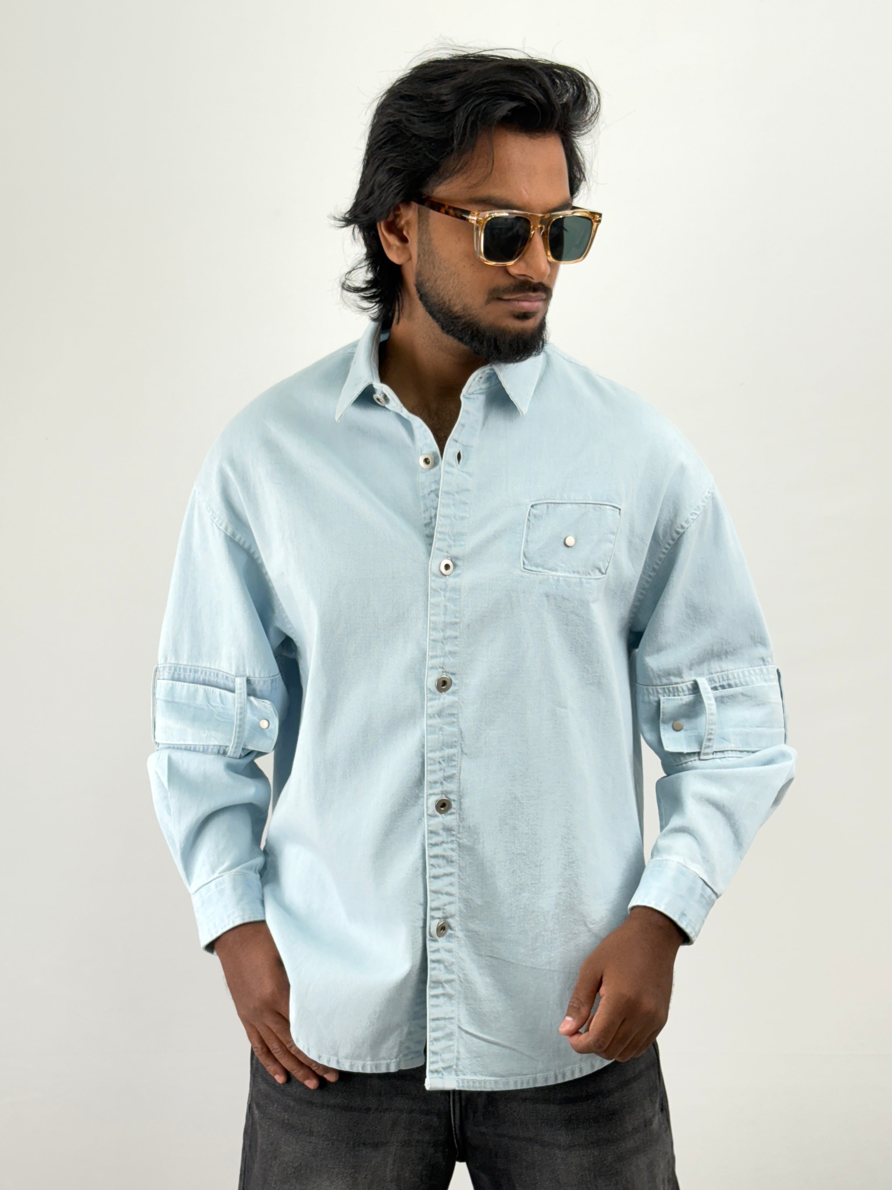 Ice Blue Streetwear Denim Shirt