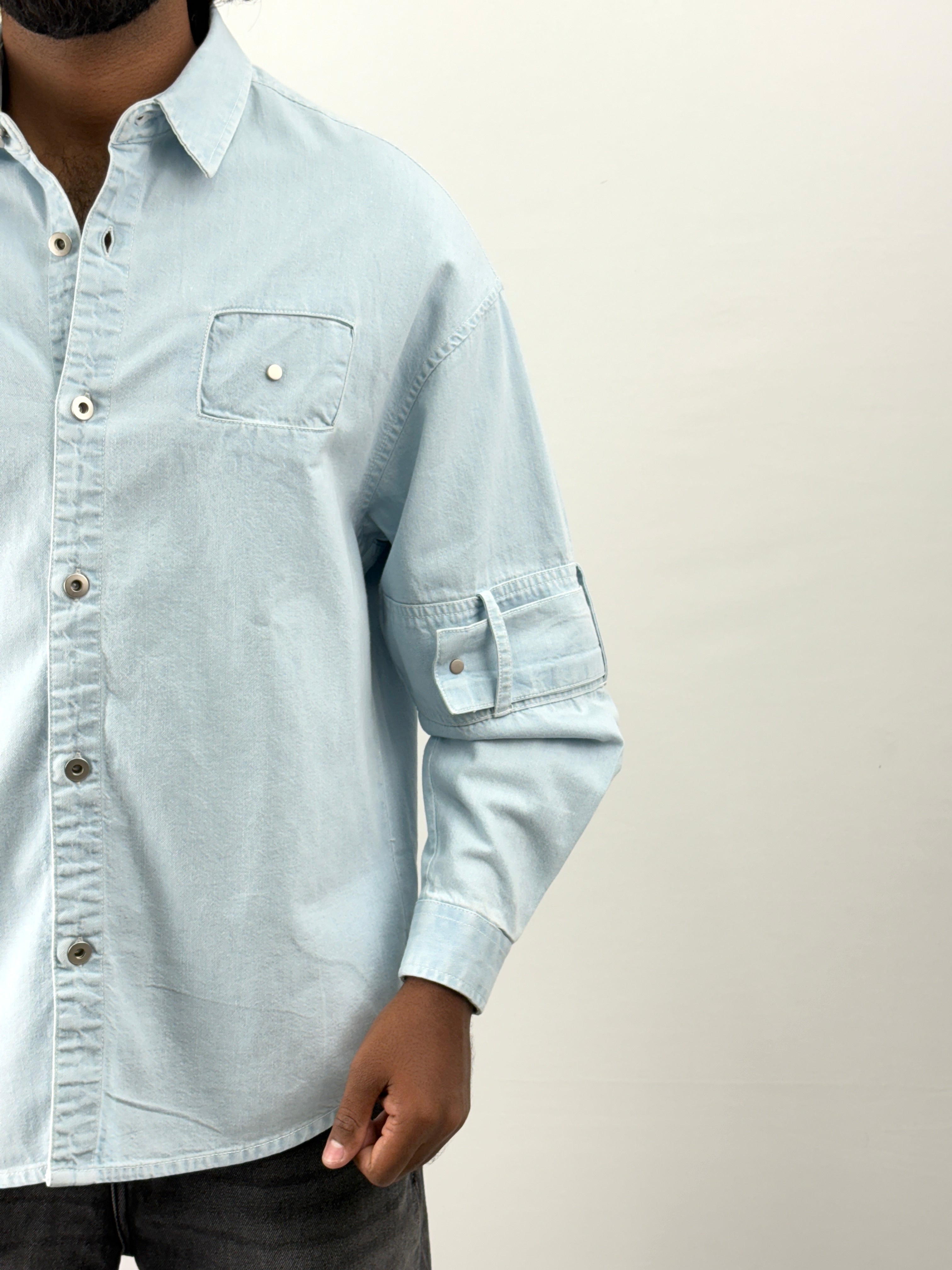 Ice Blue Streetwear Denim Shirt
