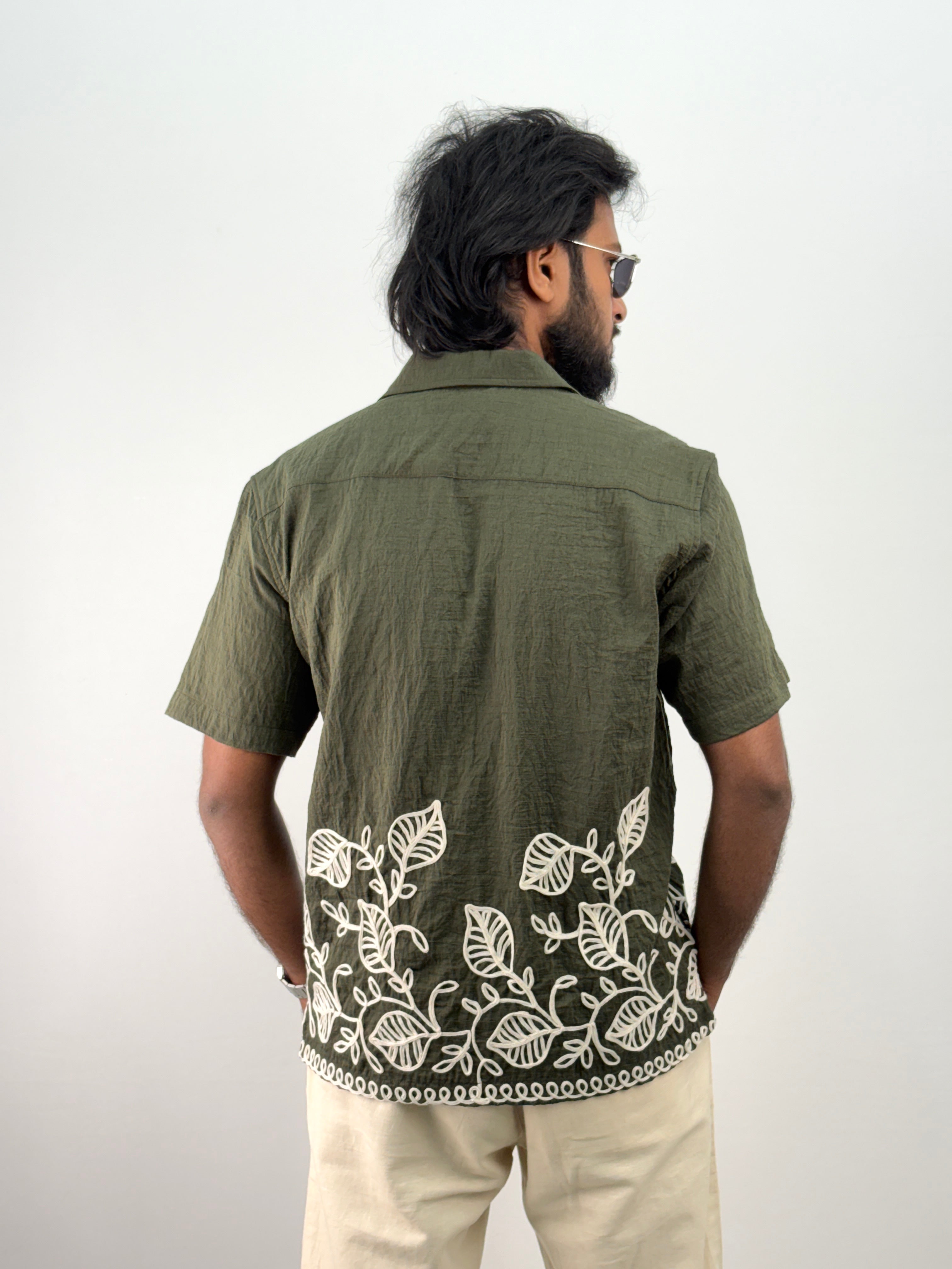 Green Half Sleeve Embroidery Shirt