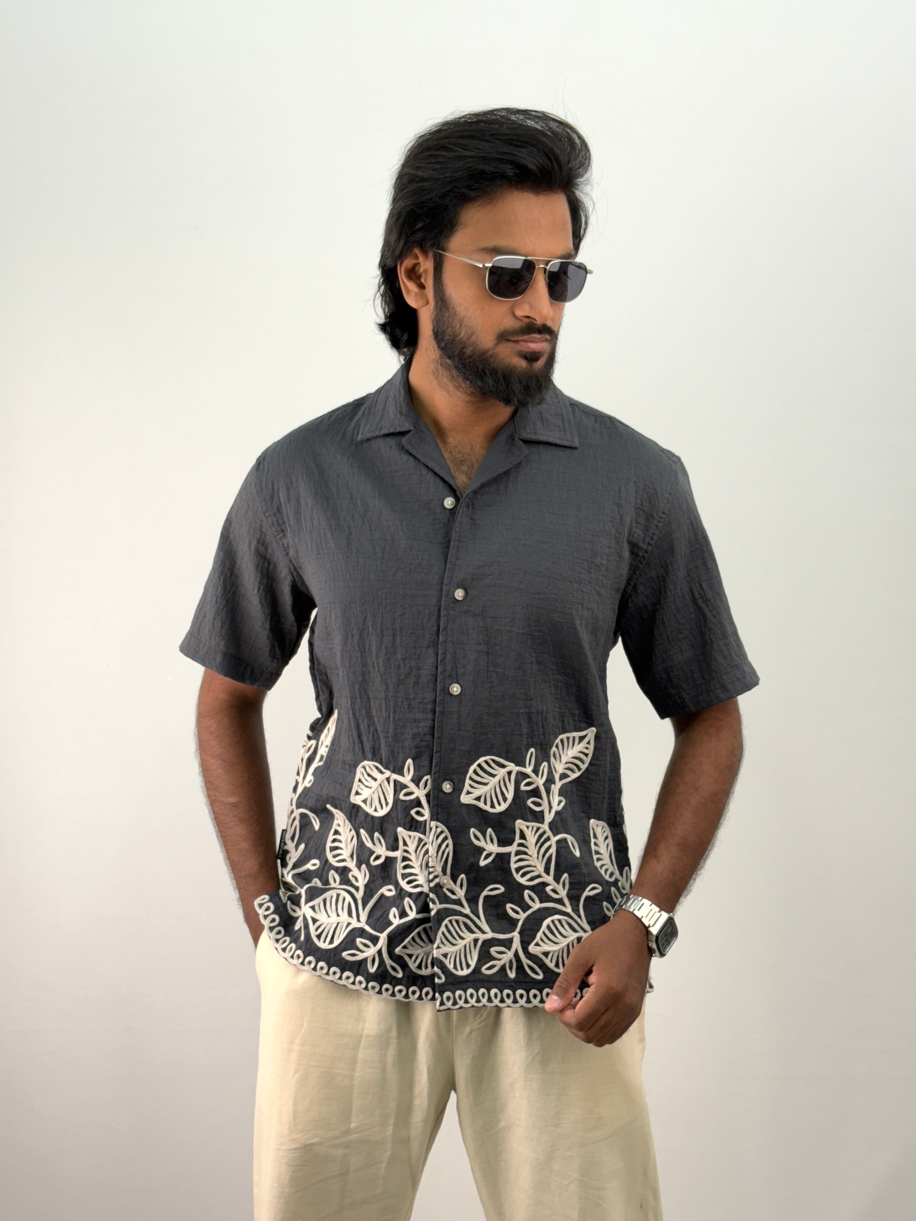Grey Half Sleeve Embroidery Shirt