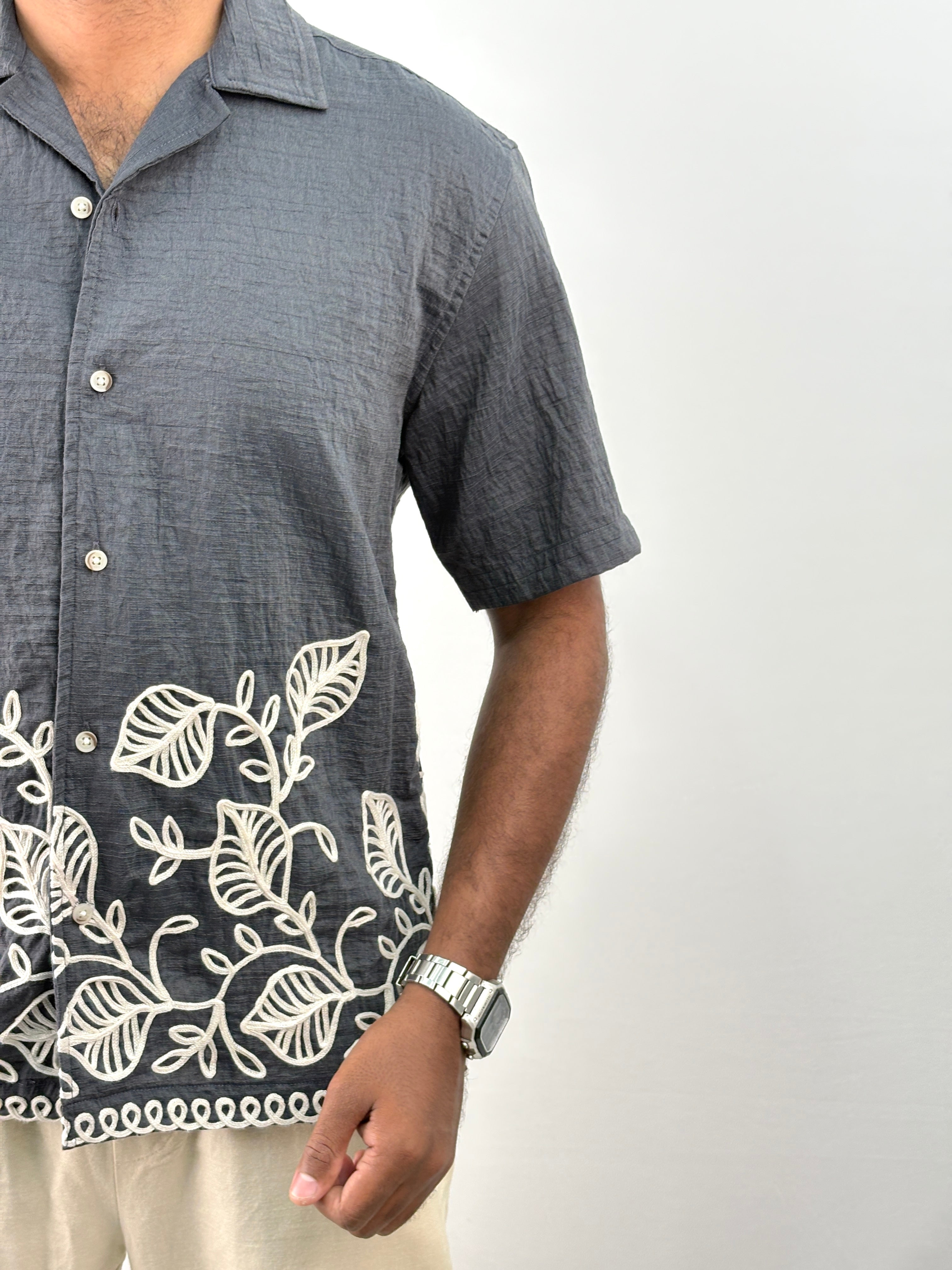 Grey Half Sleeve Embroidery Shirt