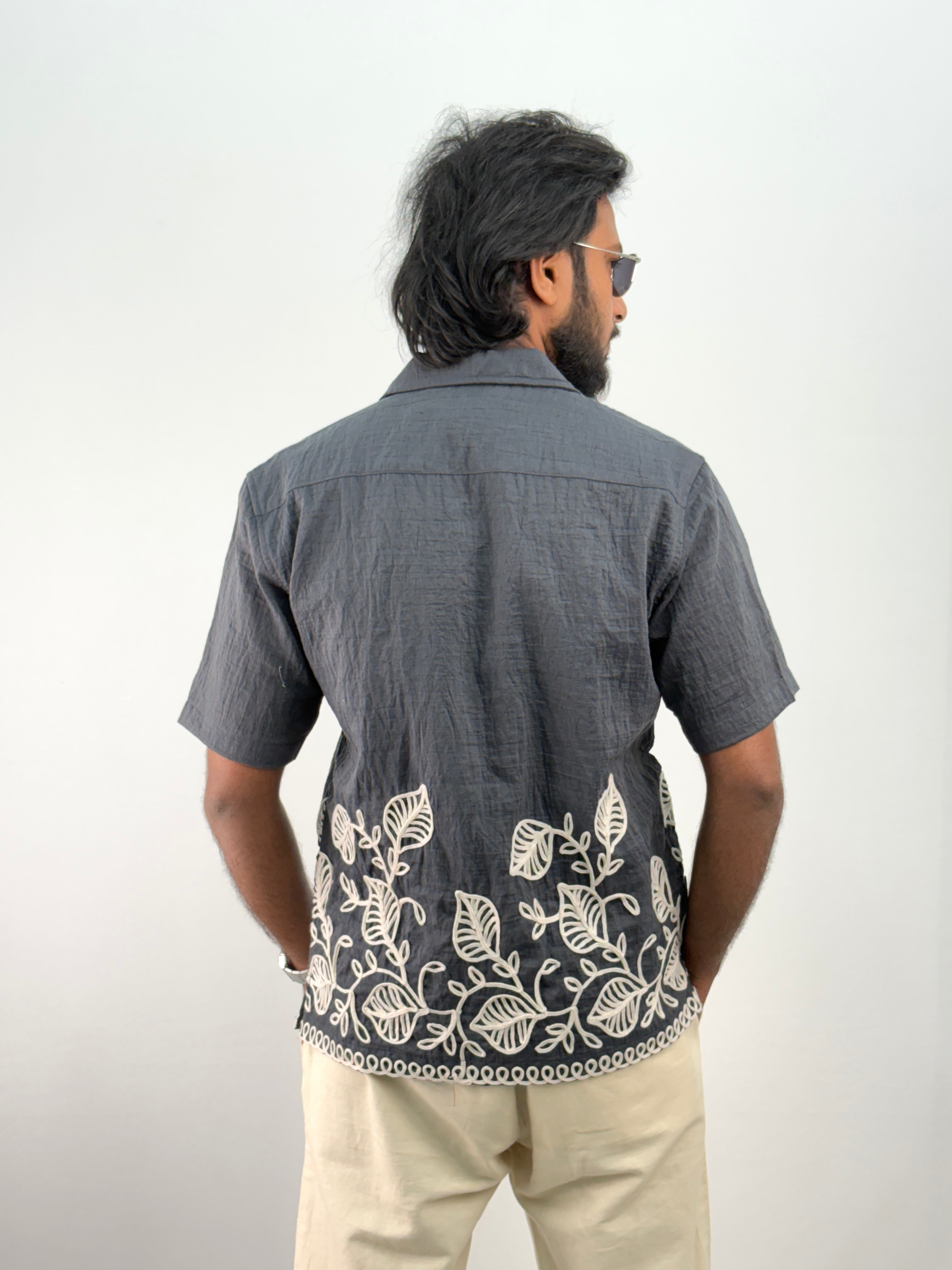 Grey Half Sleeve Embroidery Shirt