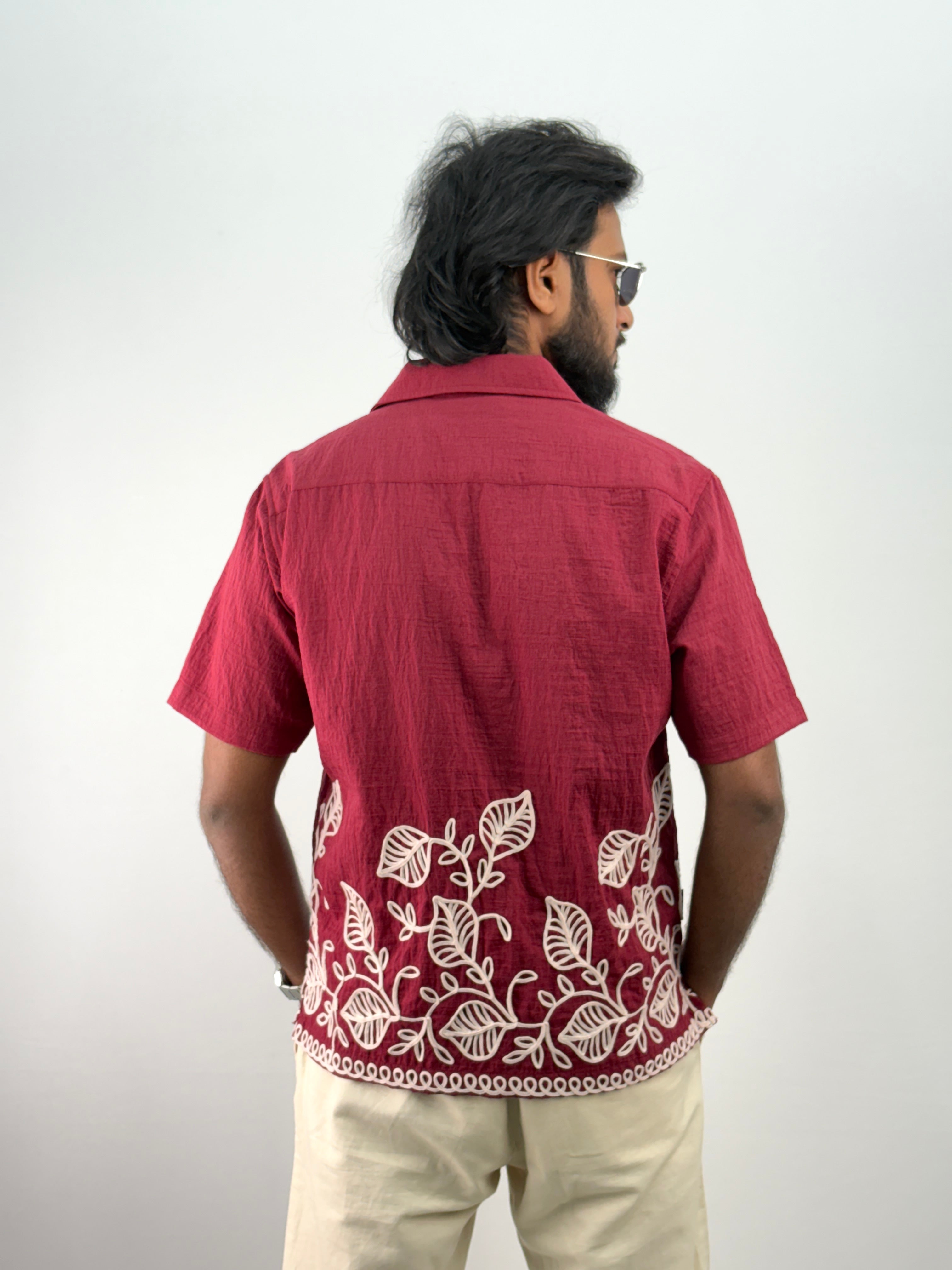 Red Half Sleeve Embroidery Shirt