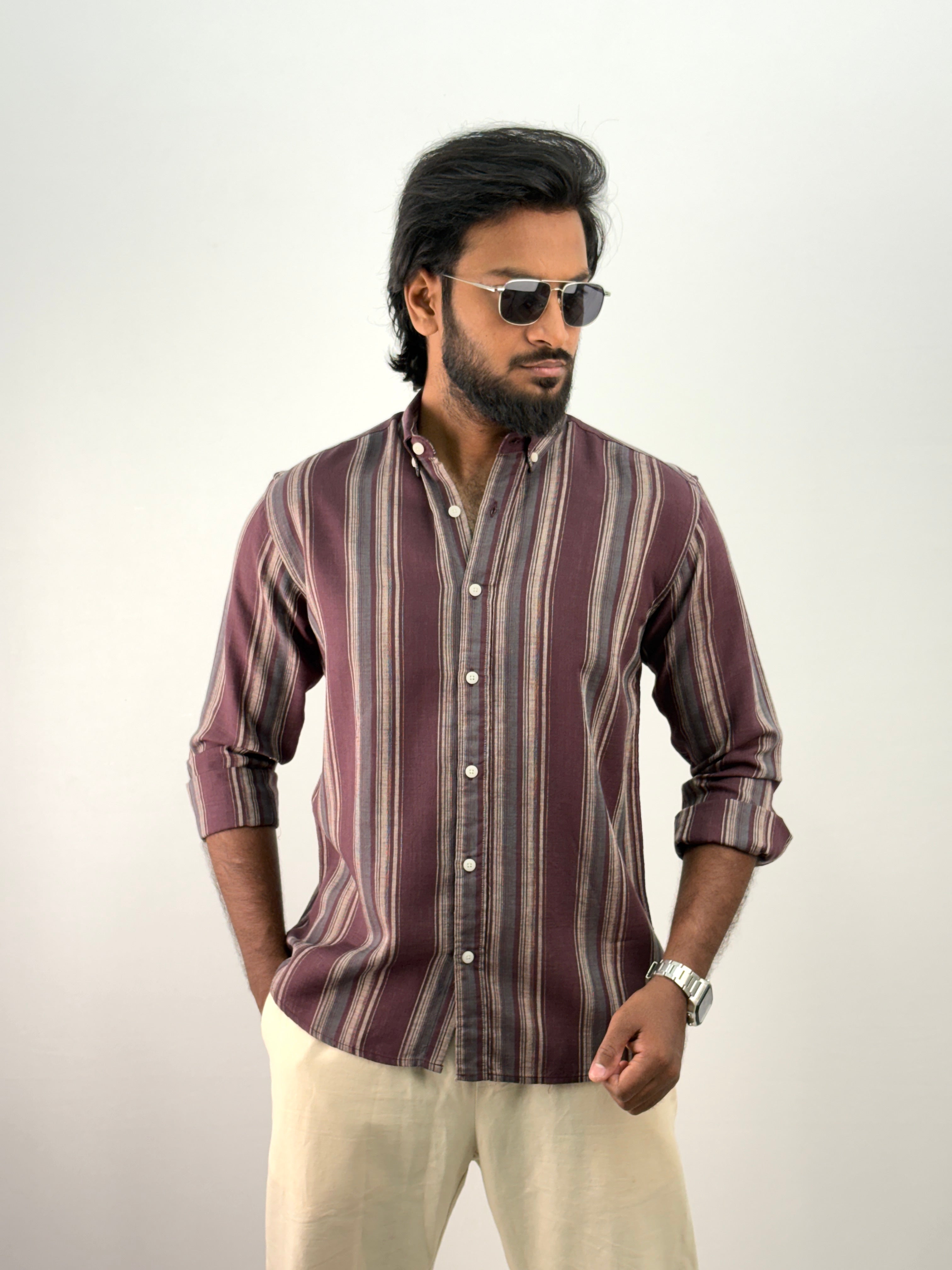 Maroon Linen Stripe Shirt