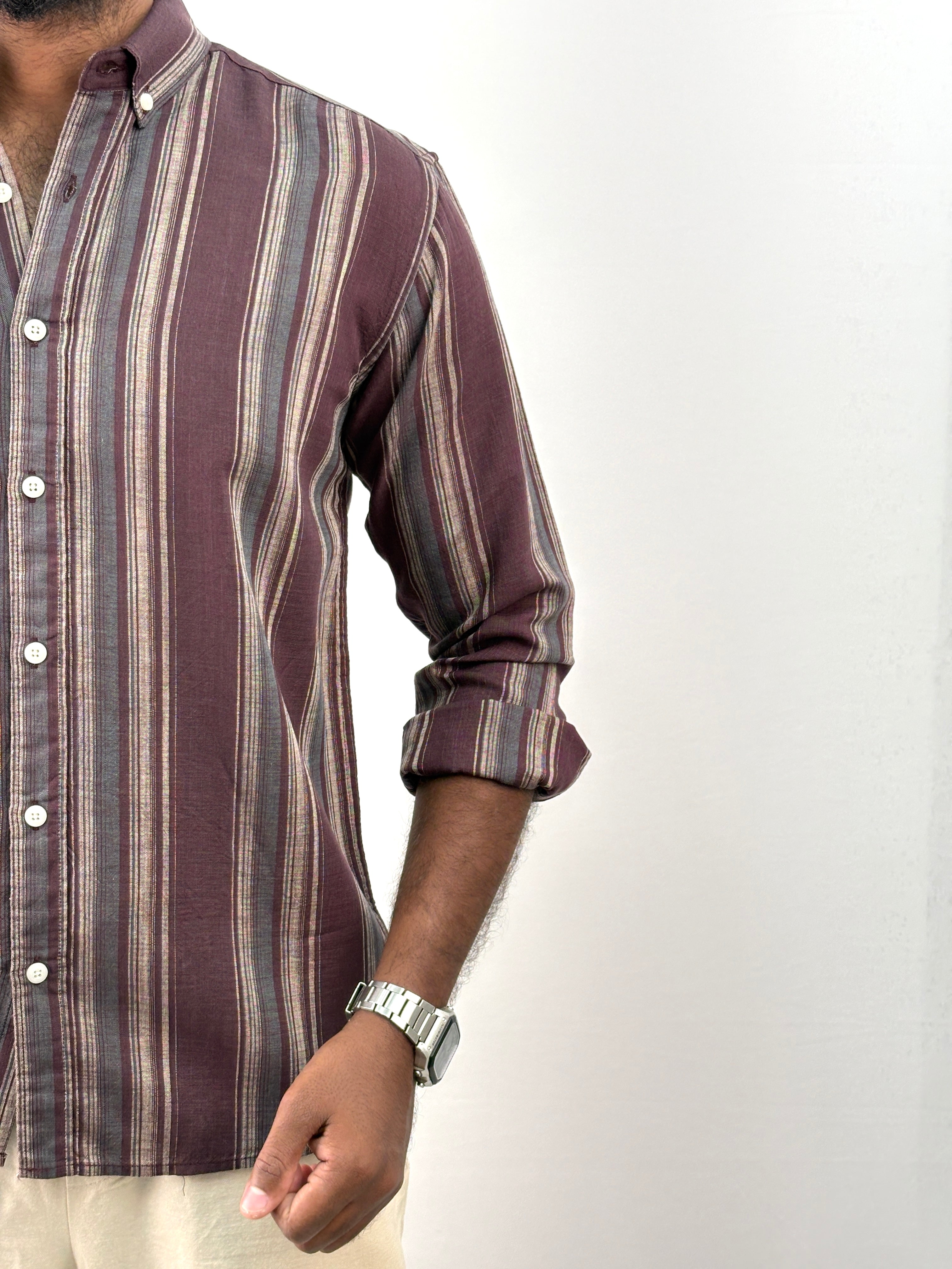 Maroon Linen Stripe Shirt