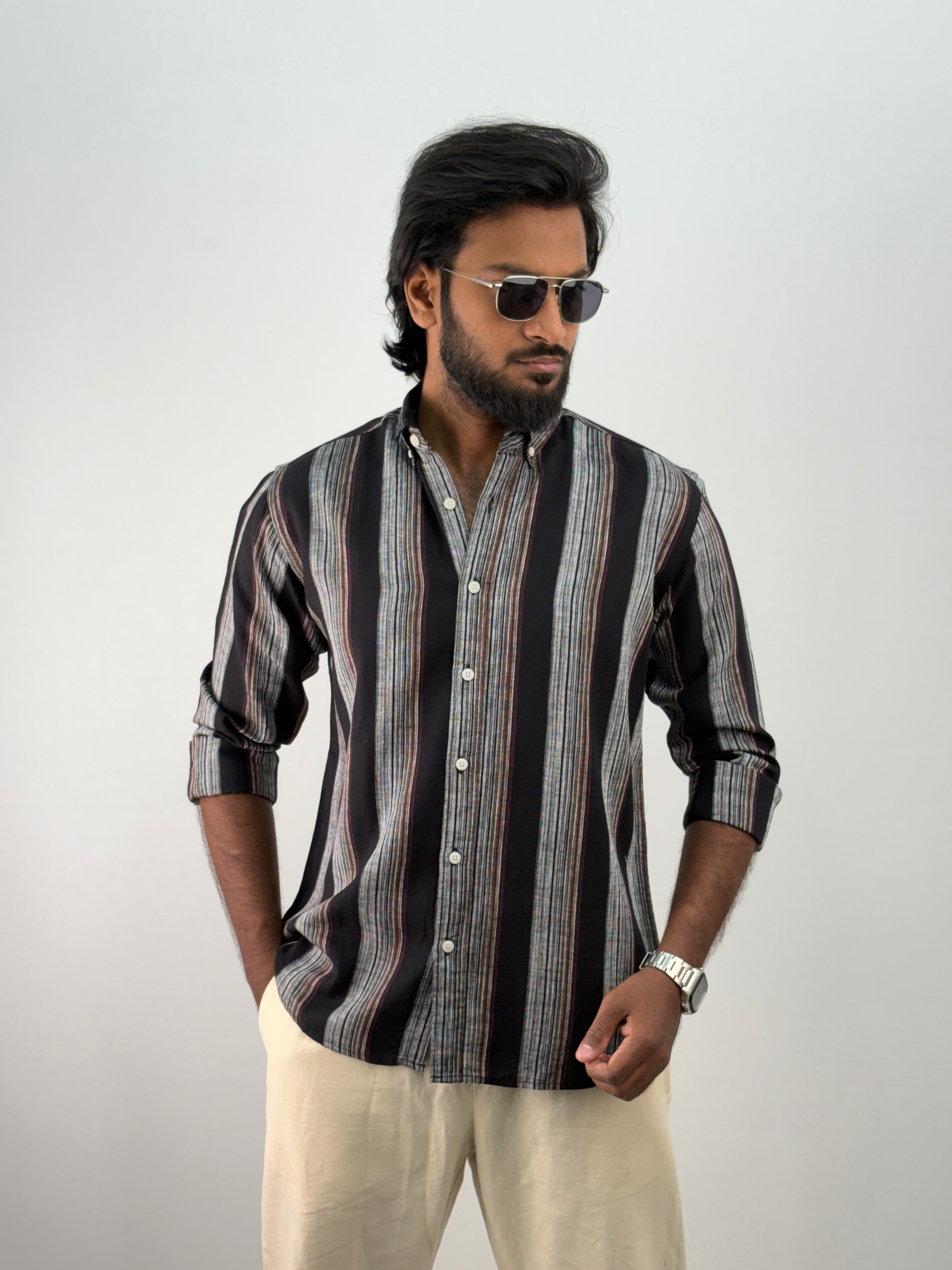 Black Linen Stripe Shirt