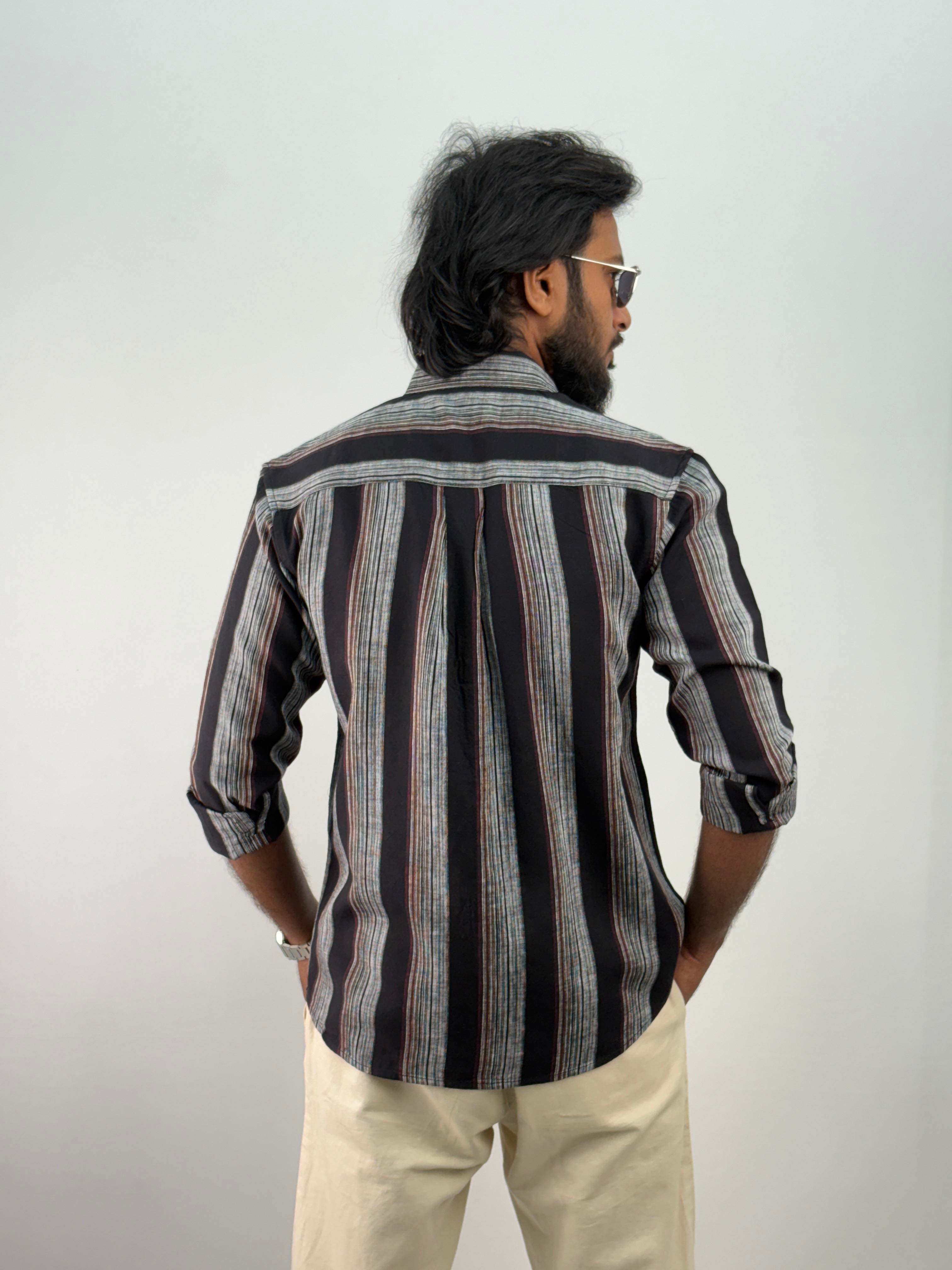 Black Linen Stripe Shirt
