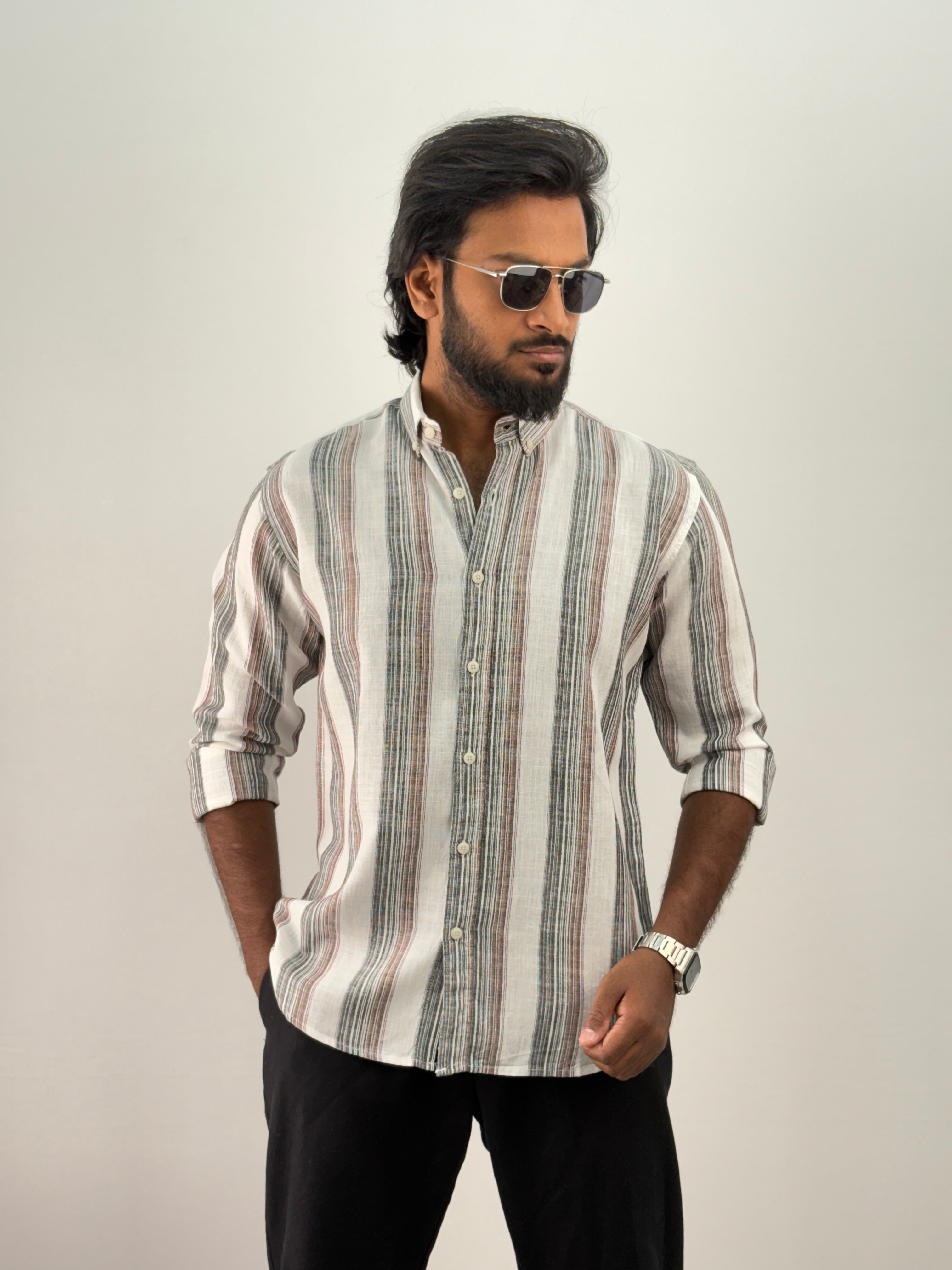 White Linen Stripe Shirt