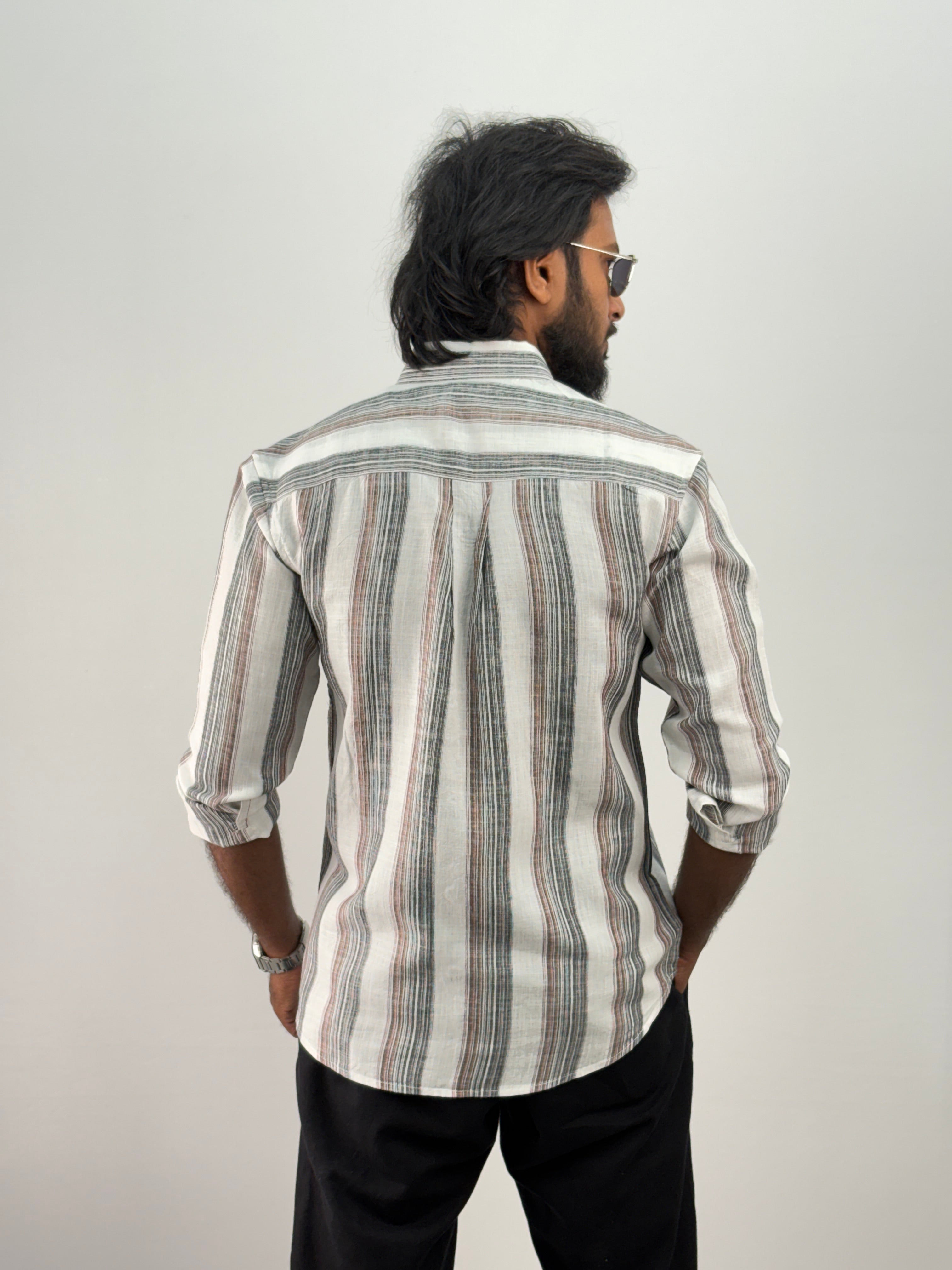 White Linen Stripe Shirt