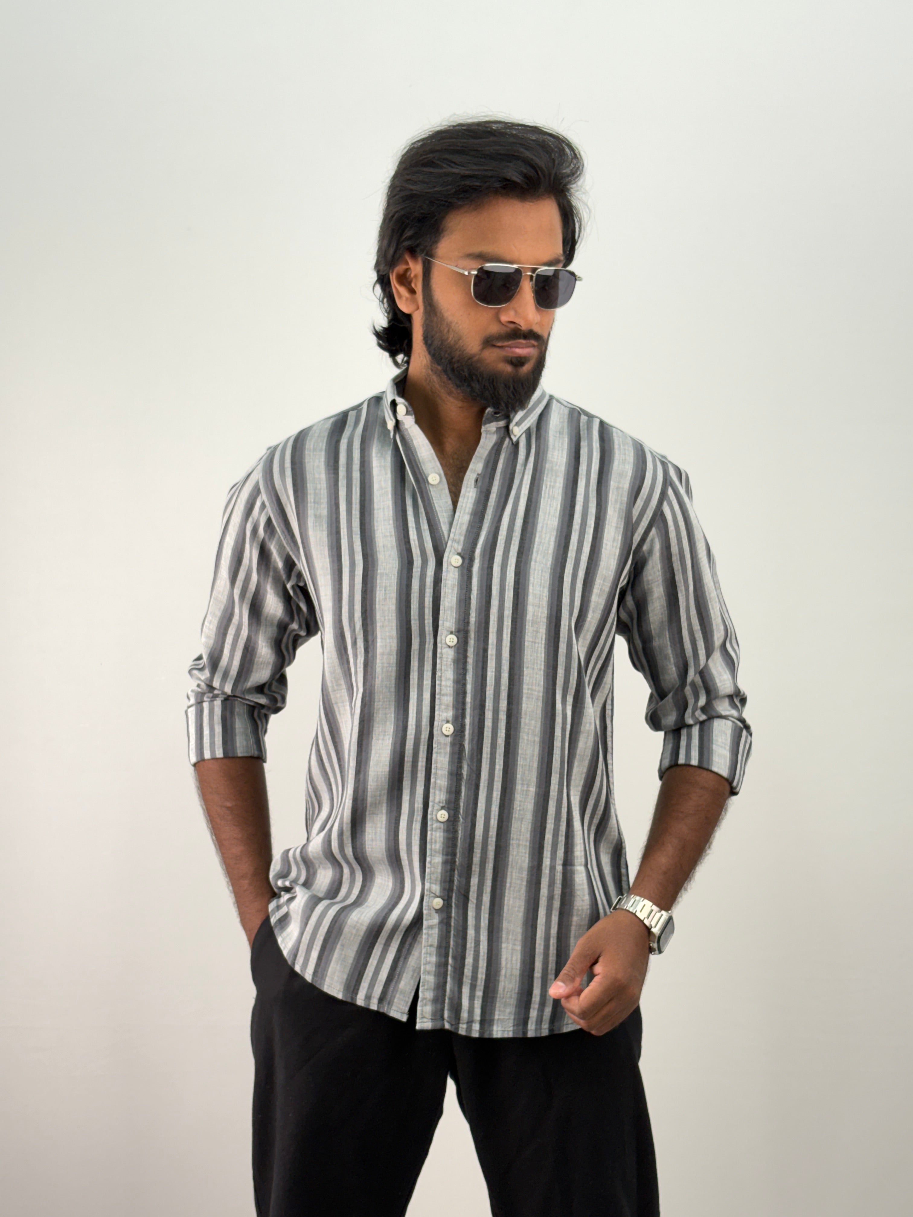 Grey Linen Stripe Shirt