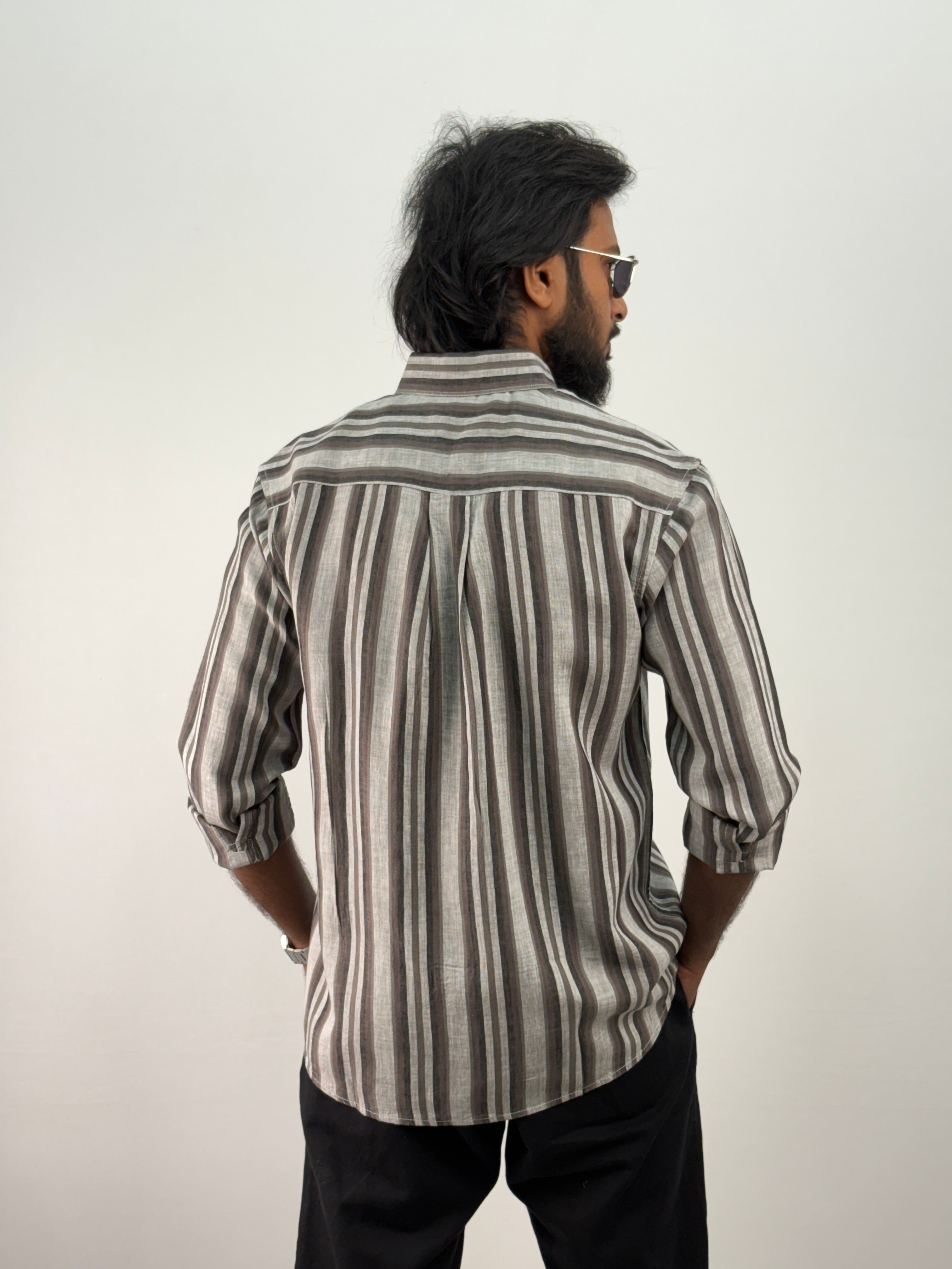 Brown Linen Stripe Shirt