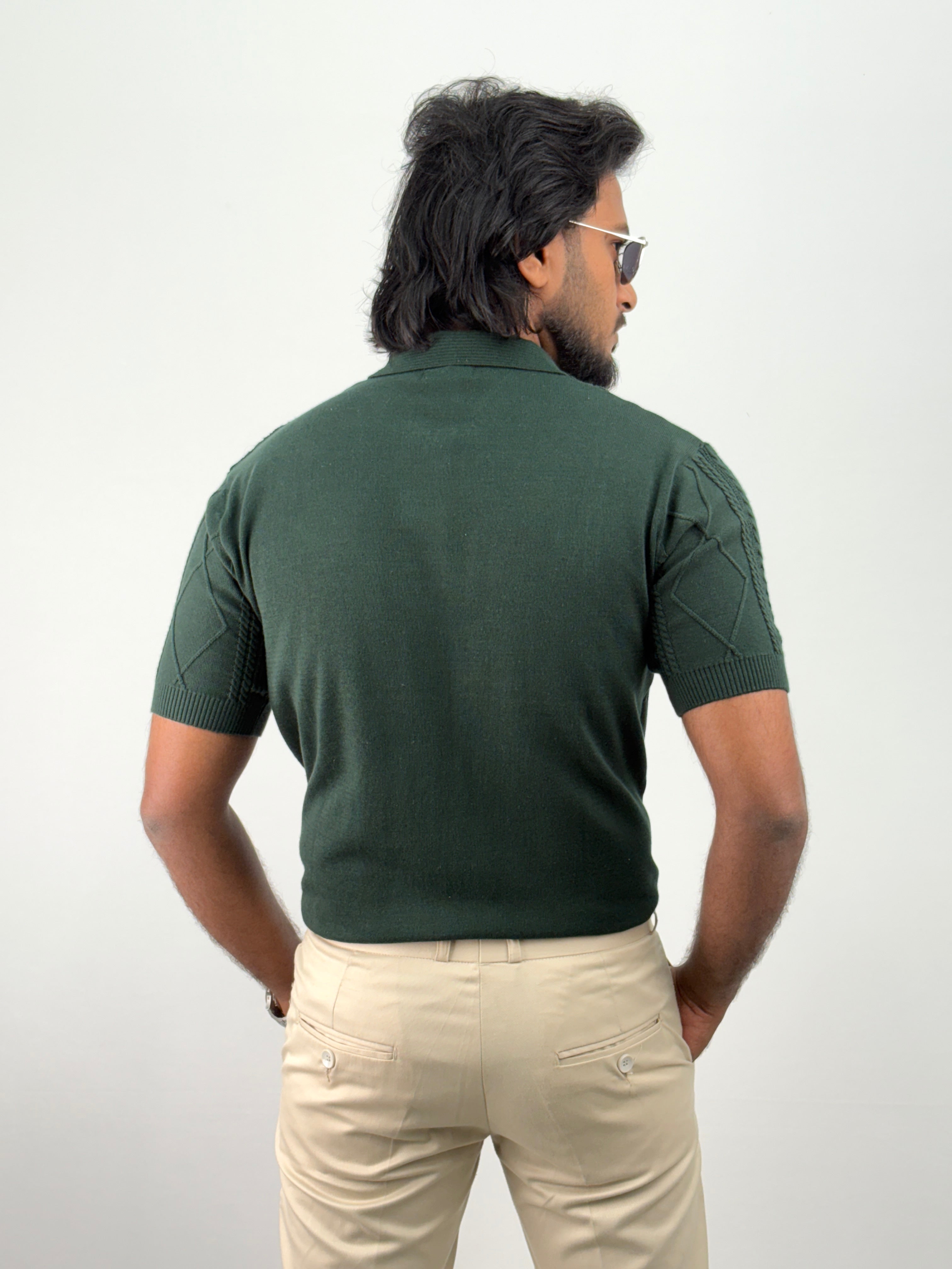 Dark Green Textured Polo T-Shirt