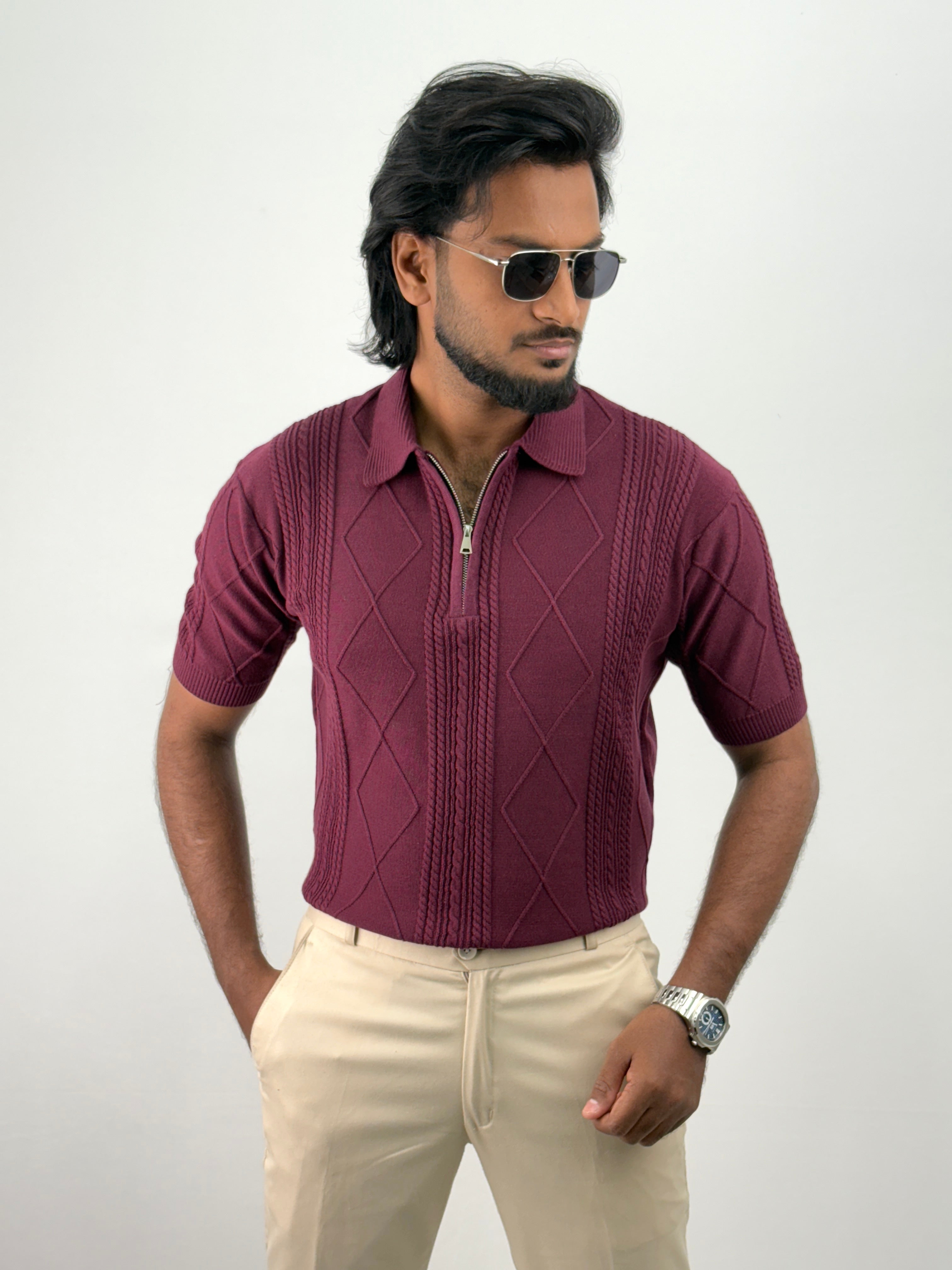 Maroon Textured Polo T-Shirt