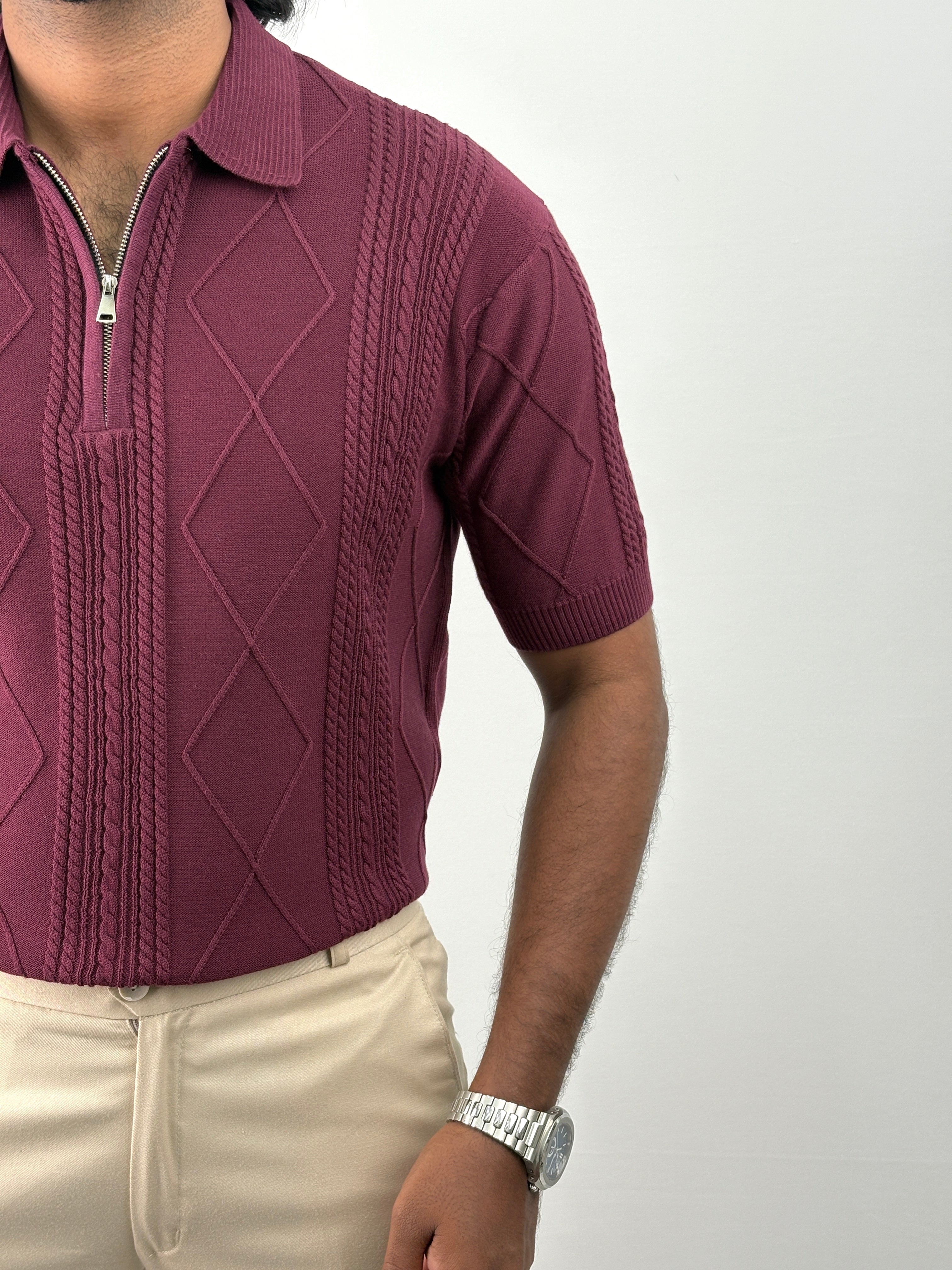 Maroon Textured Polo T-Shirt