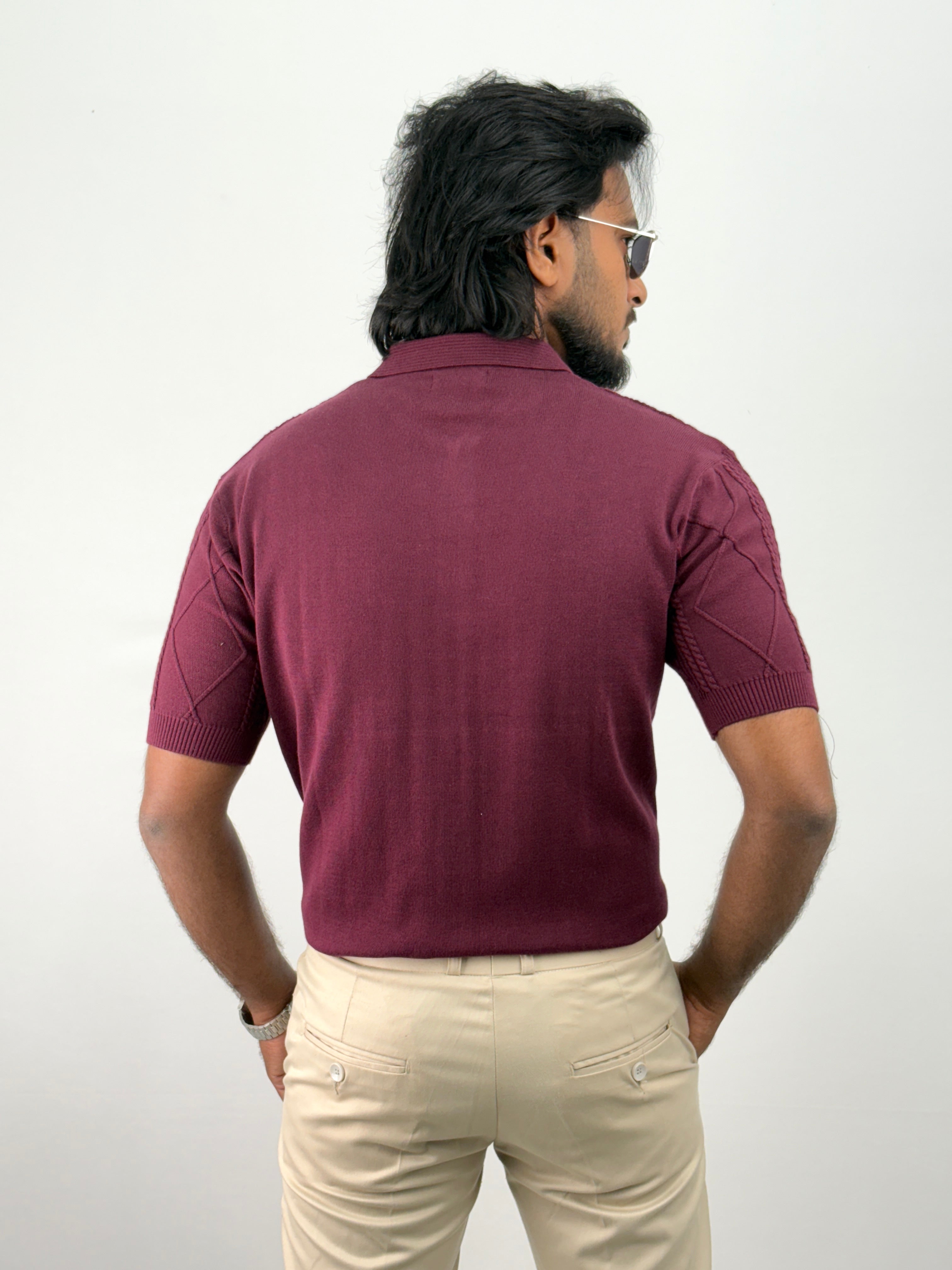 Maroon Textured Polo T-Shirt