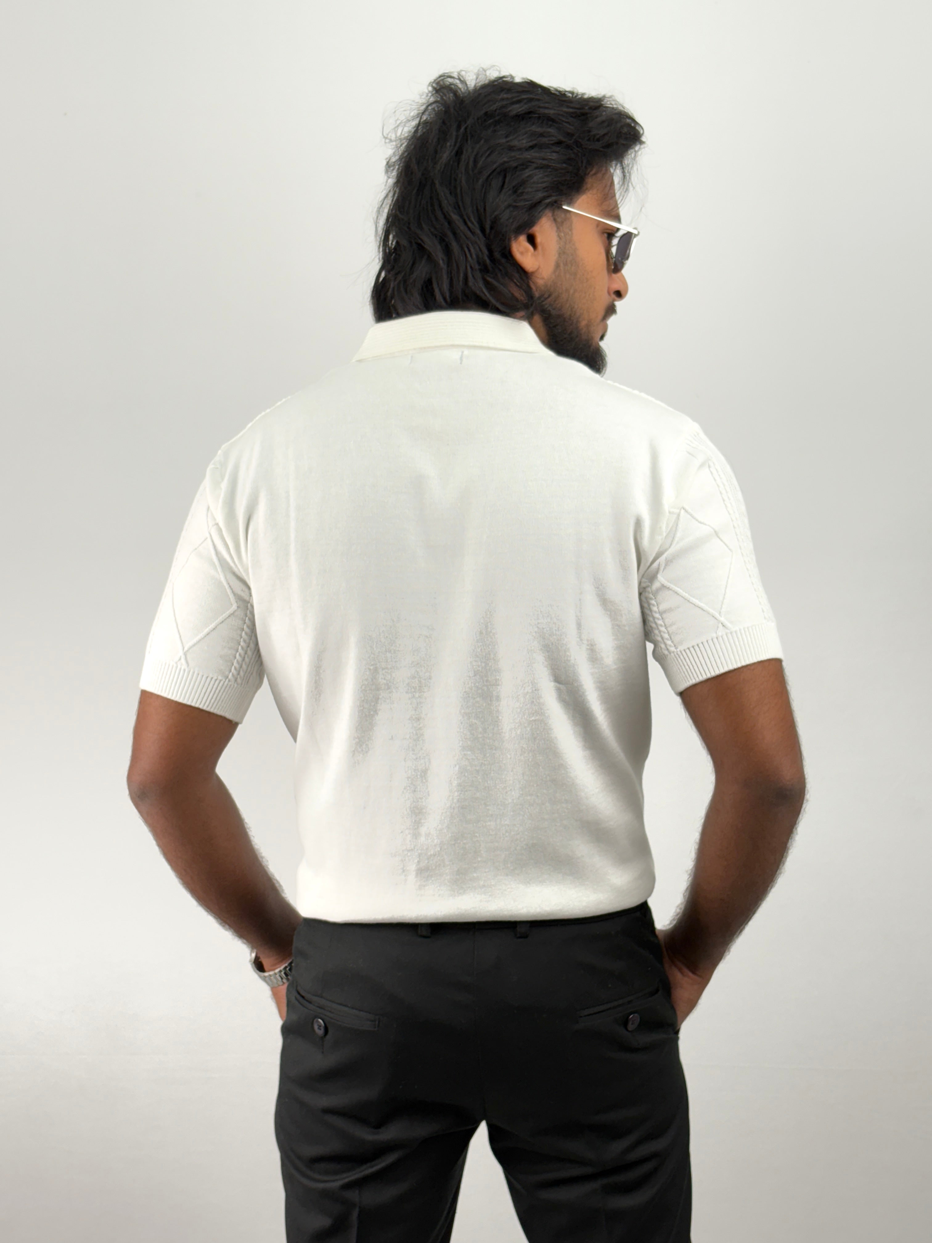 White Textured Polo T-Shirt