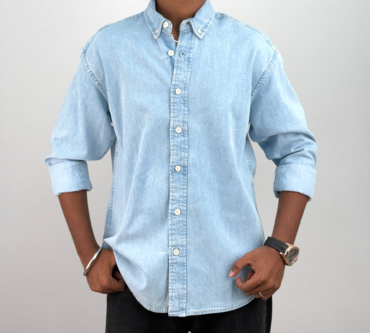 Ice Blue Acid Wash Denim Shirt