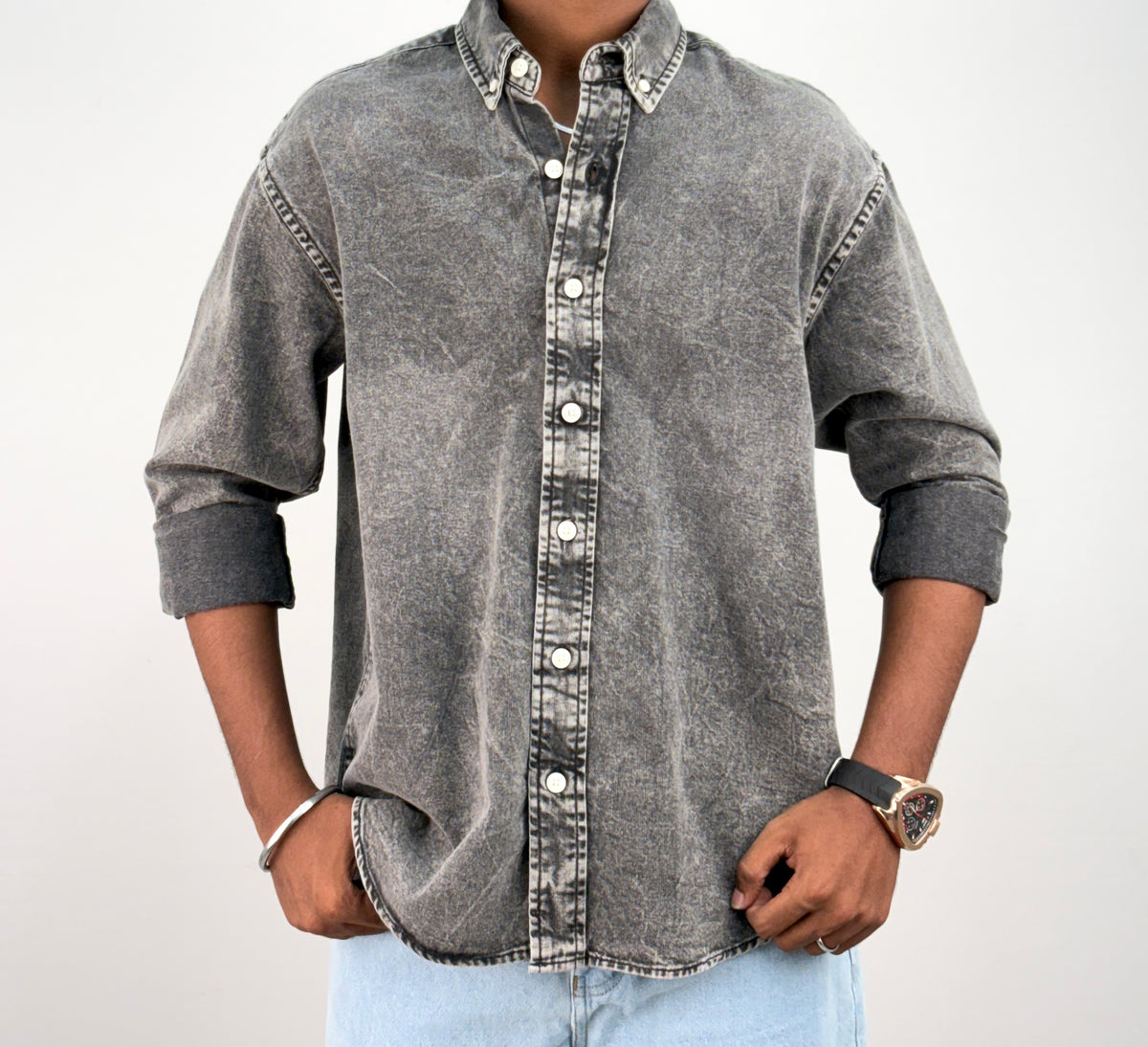 Grey Acid Wash Denim Shirt