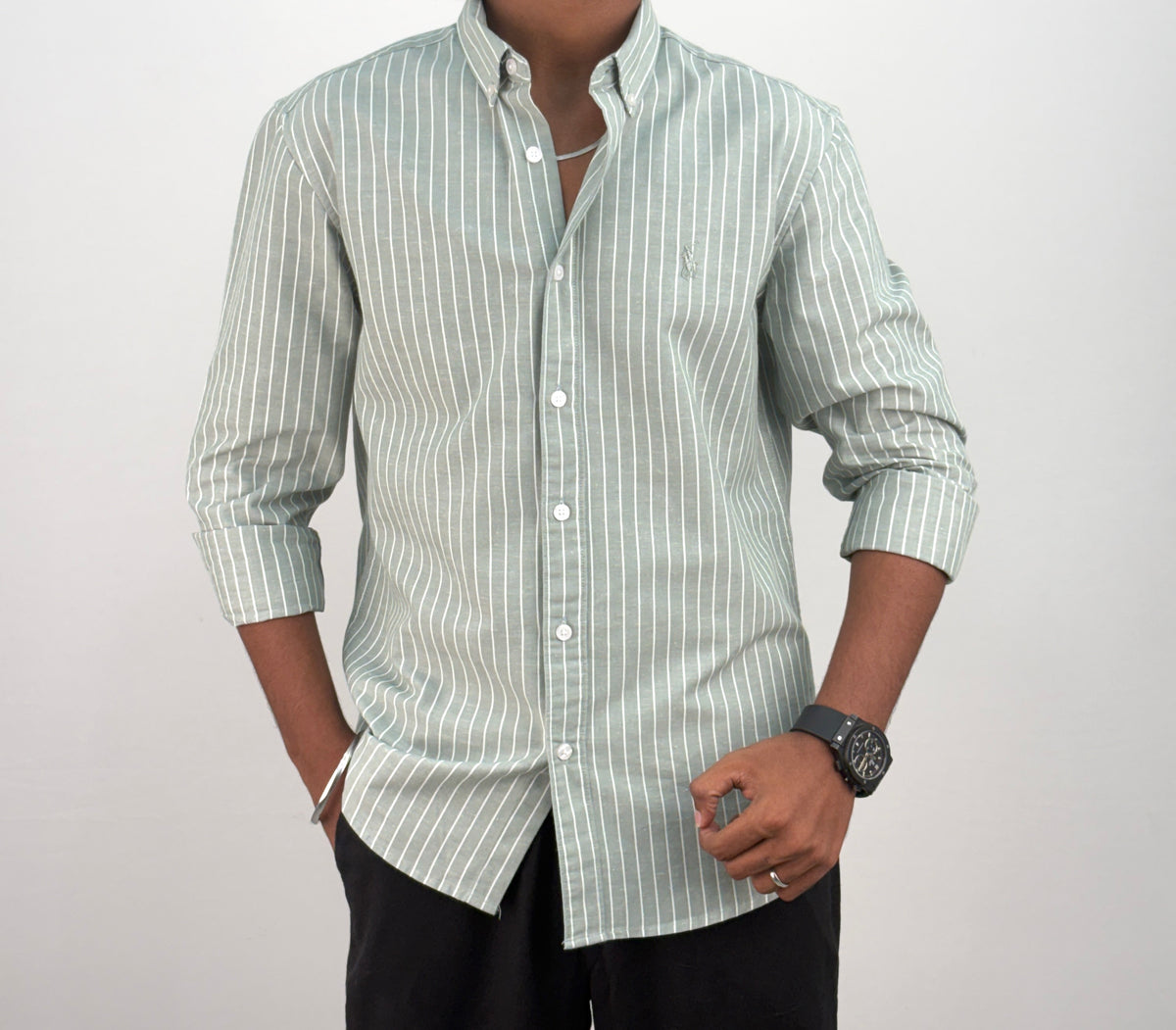 Light Green Linen Stripe Shirt