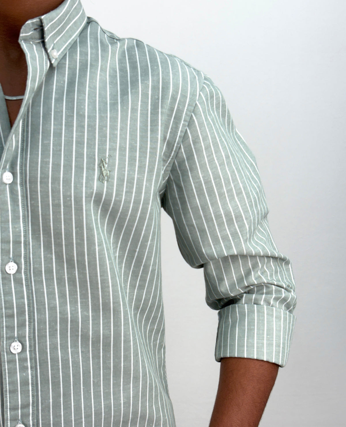 Light Green Linen Stripe Shirt