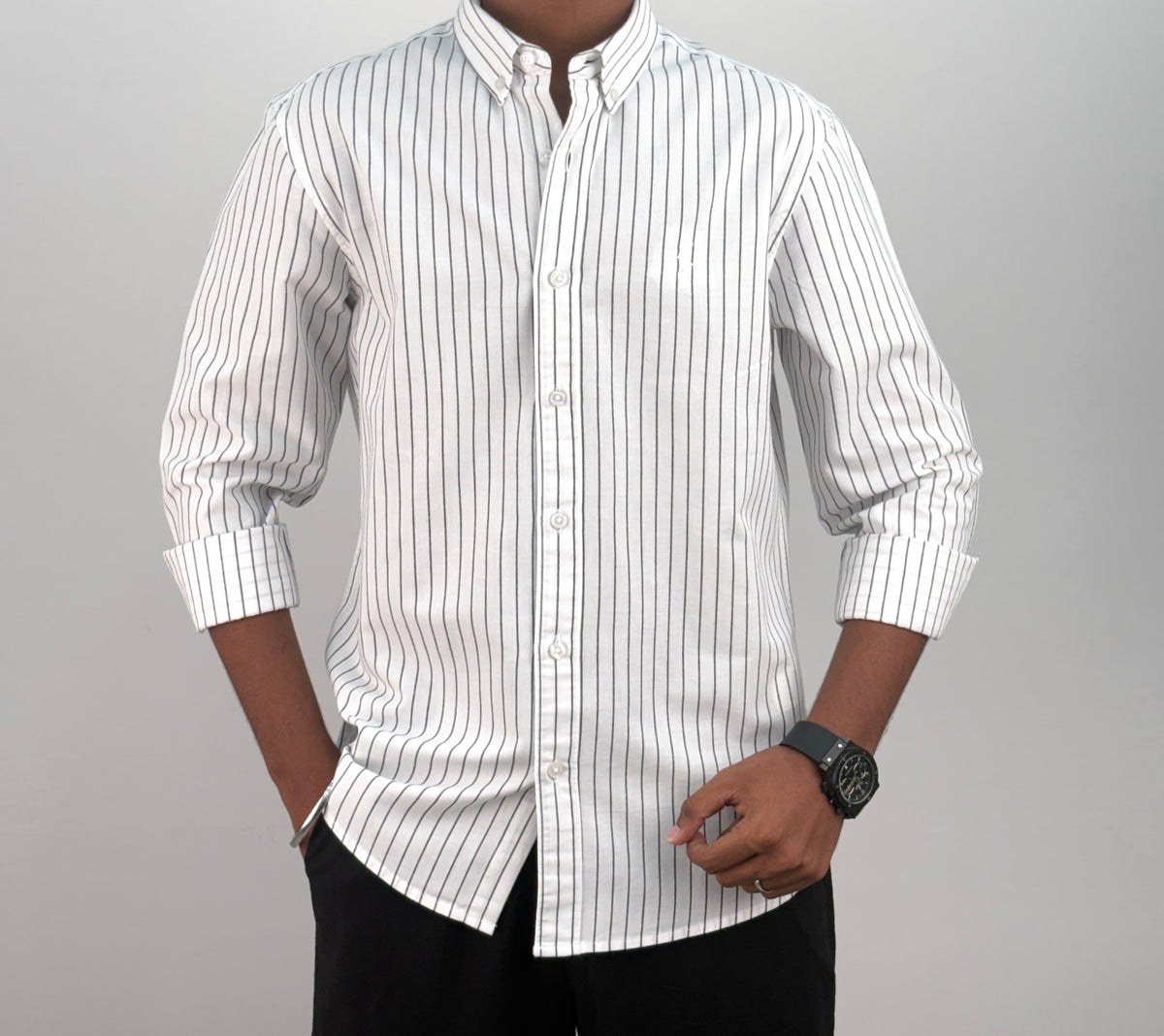 White Linen Stripe Shirt