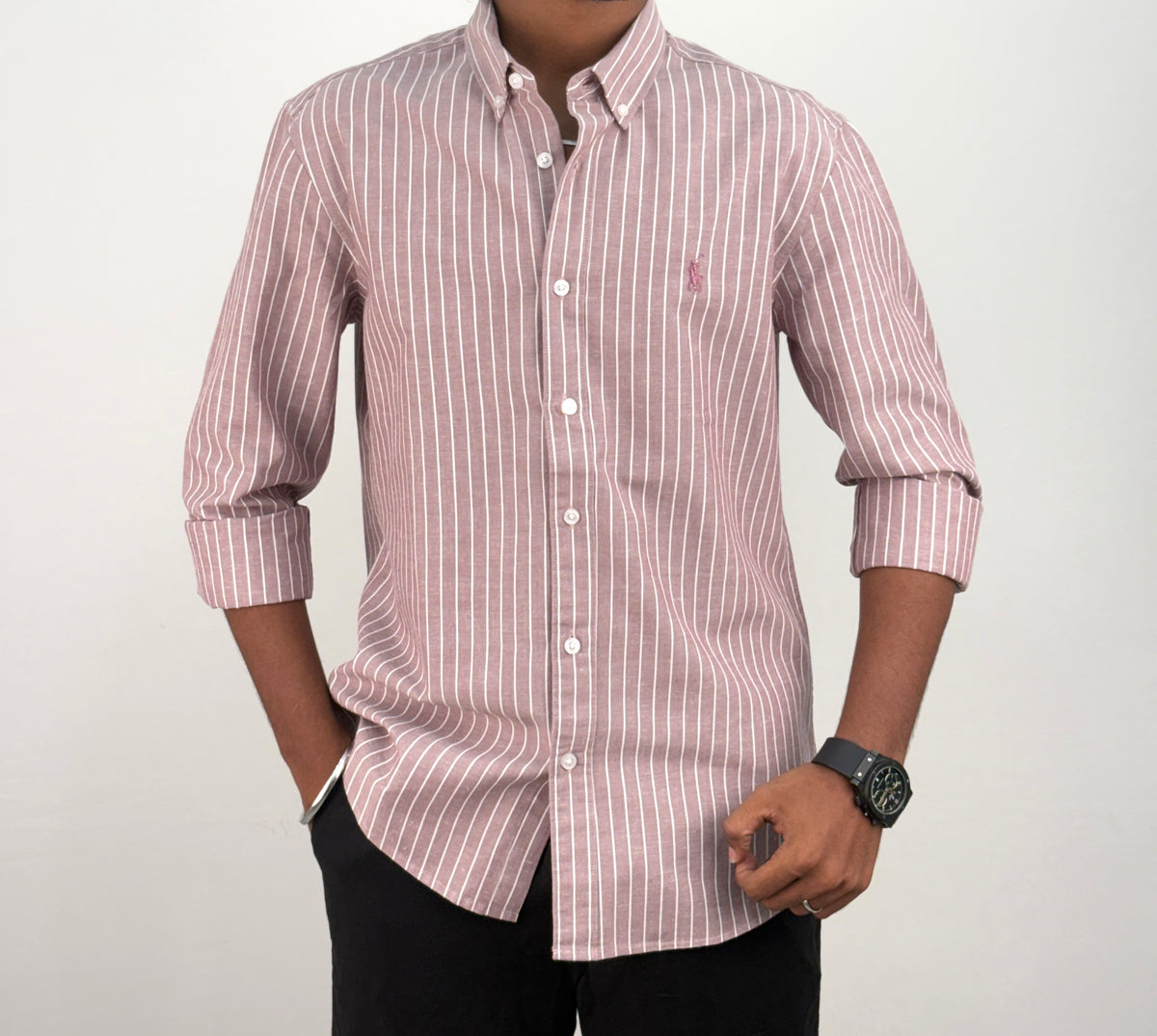 Peach Linen Stripe Shirt