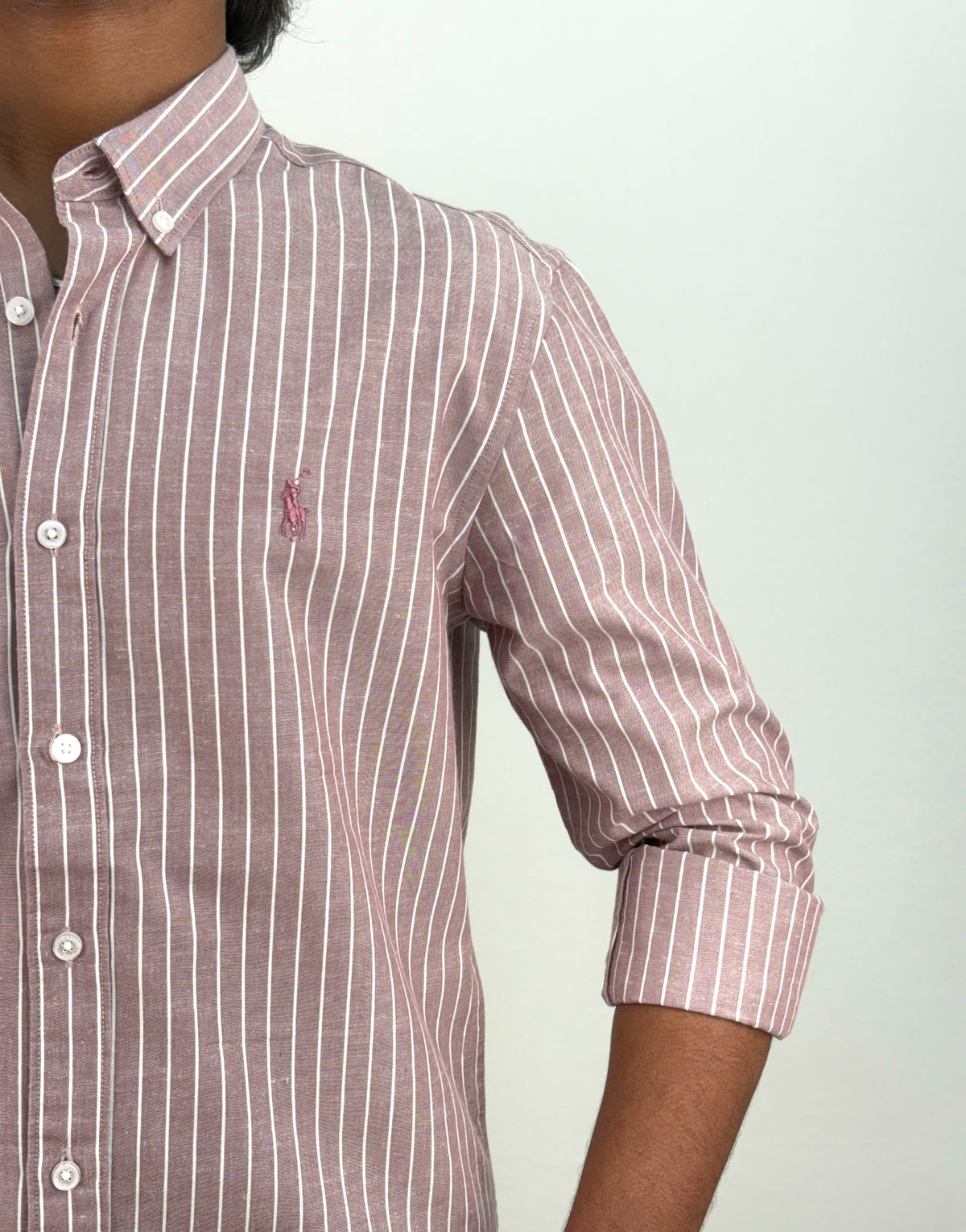 Peach Linen Stripe Shirt