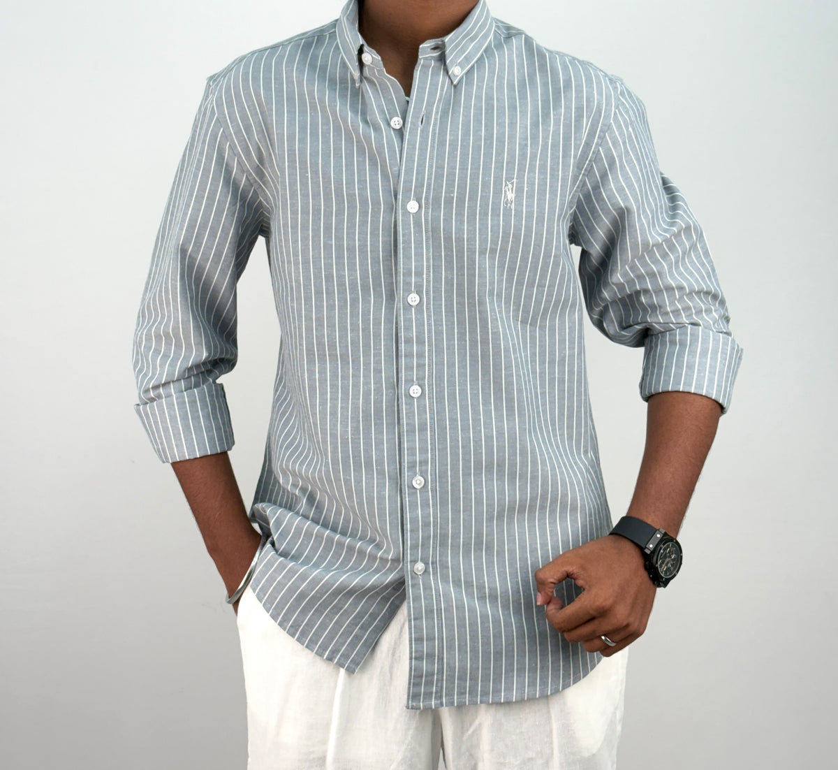 Grey Linen Stripe Shirt
