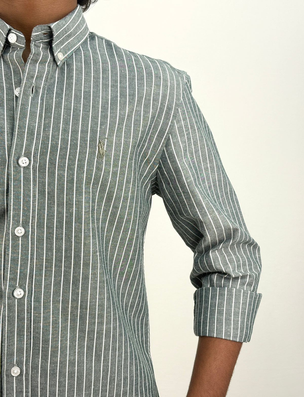 Green Linen Stripe Shirt