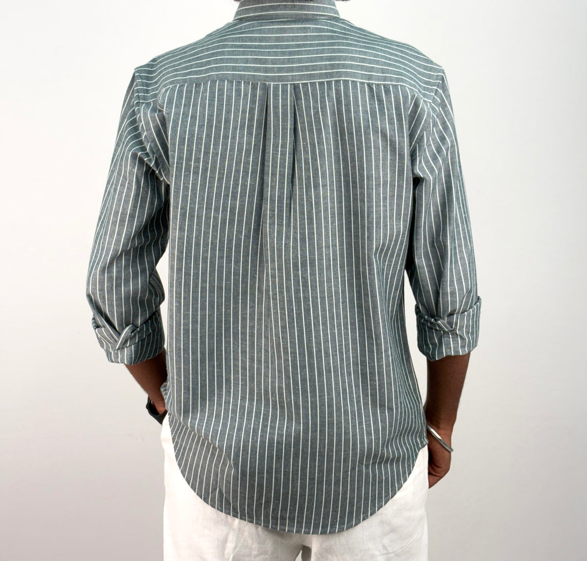 Green Linen Stripe Shirt