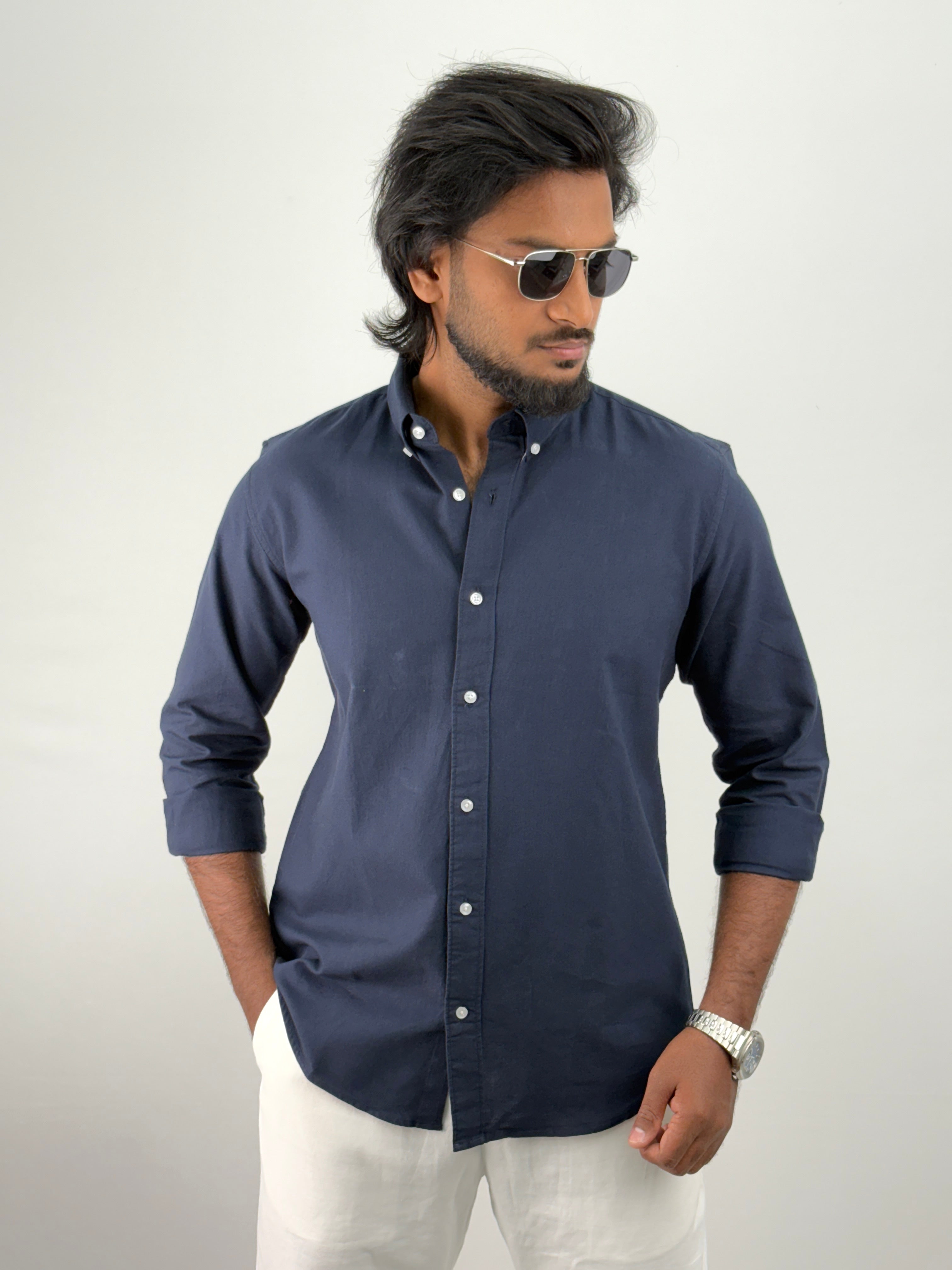 Navy Elbow Patch Shirt