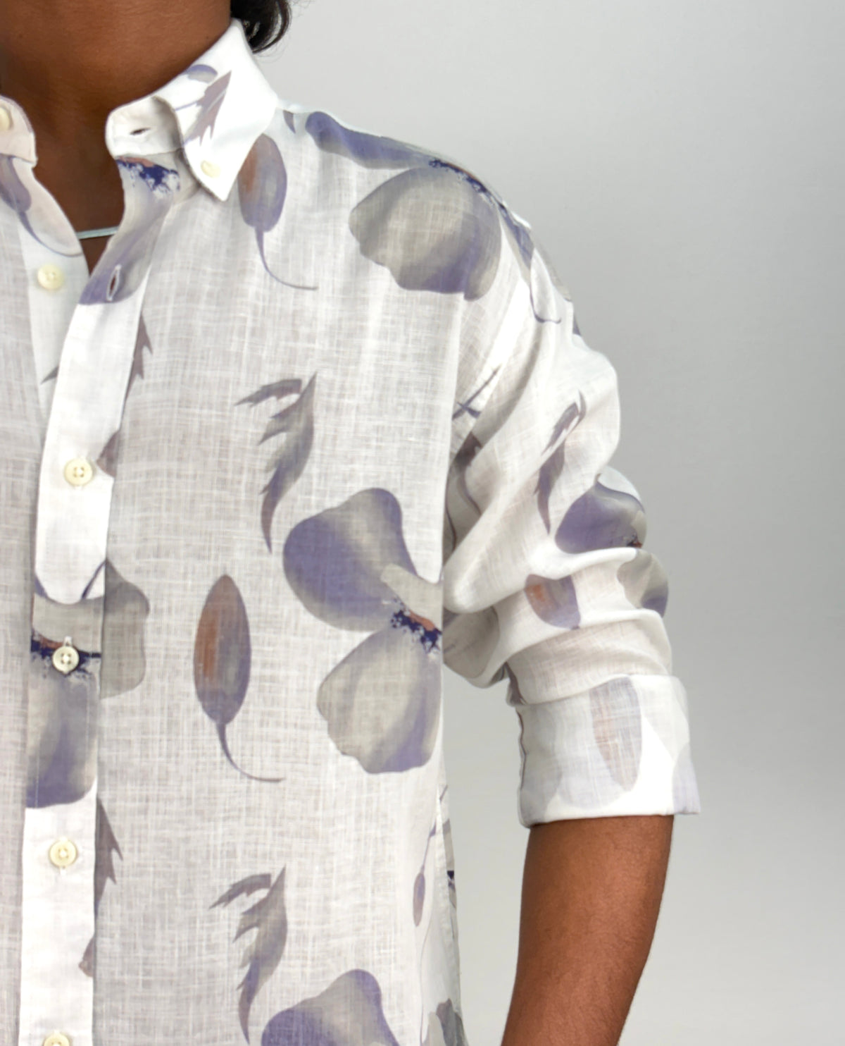 White Purple Linen Printed Shirt 1