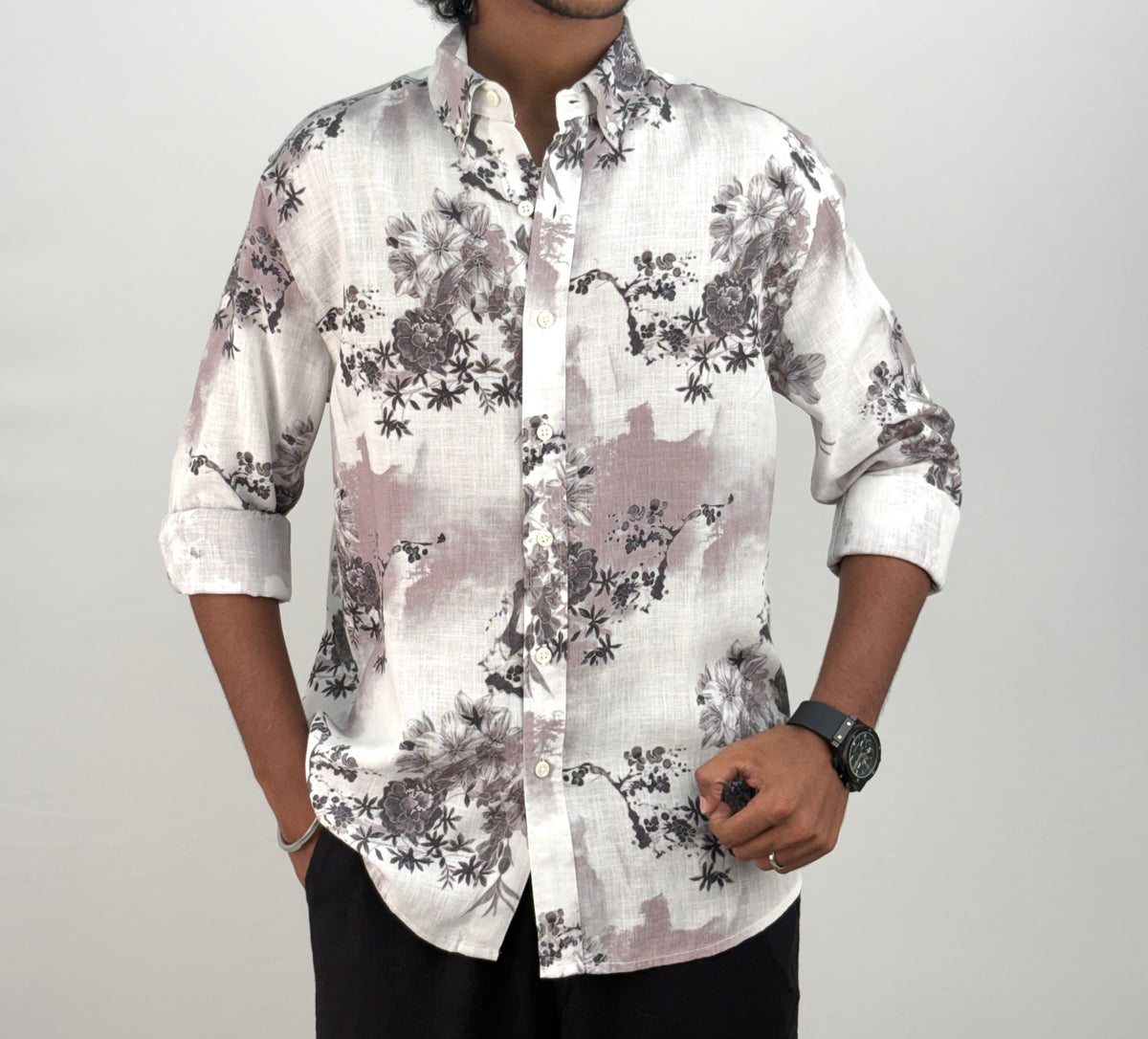 White Floral Linen Printed Shirt 1