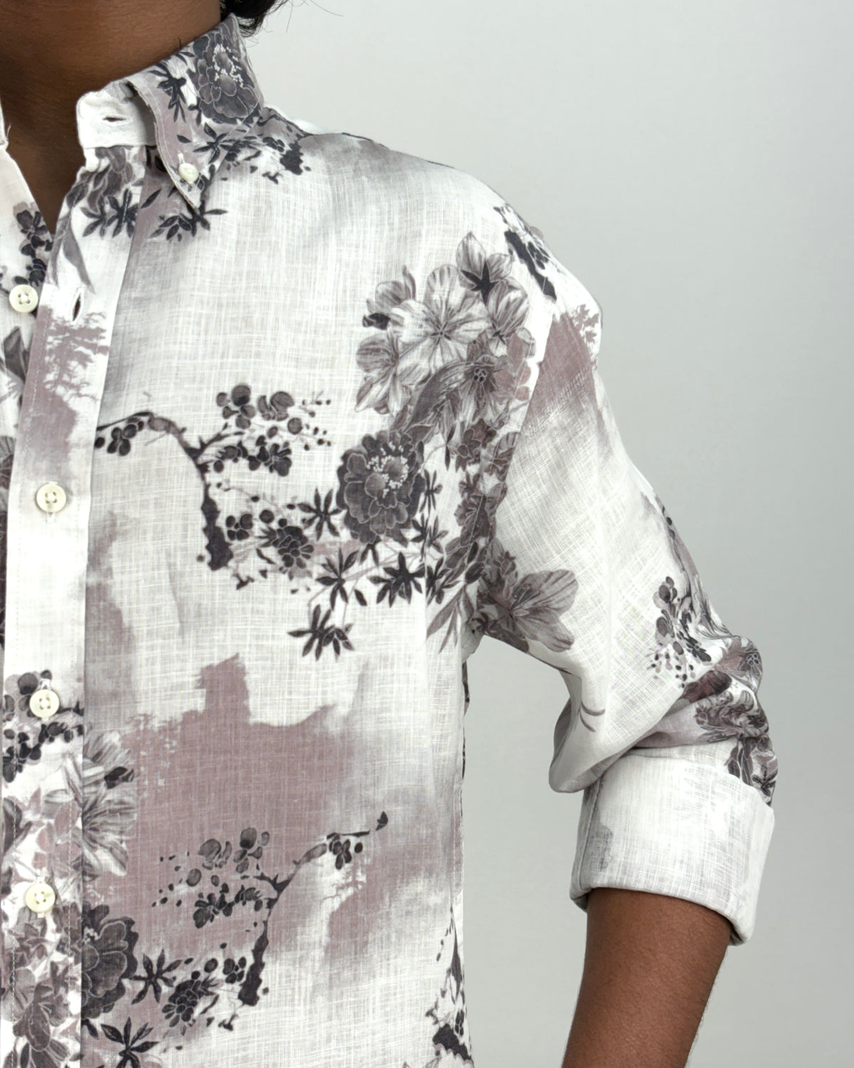 White Floral Linen Printed Shirt 1