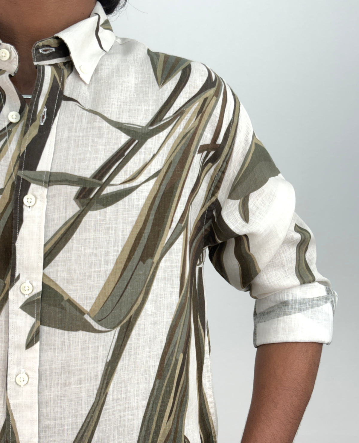 White Green Linen Printed Shirt 1