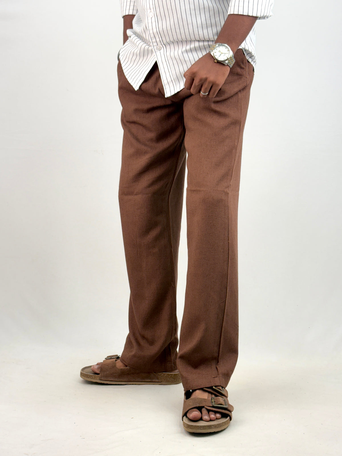Brown Relaxed Fit Linen Pant 7