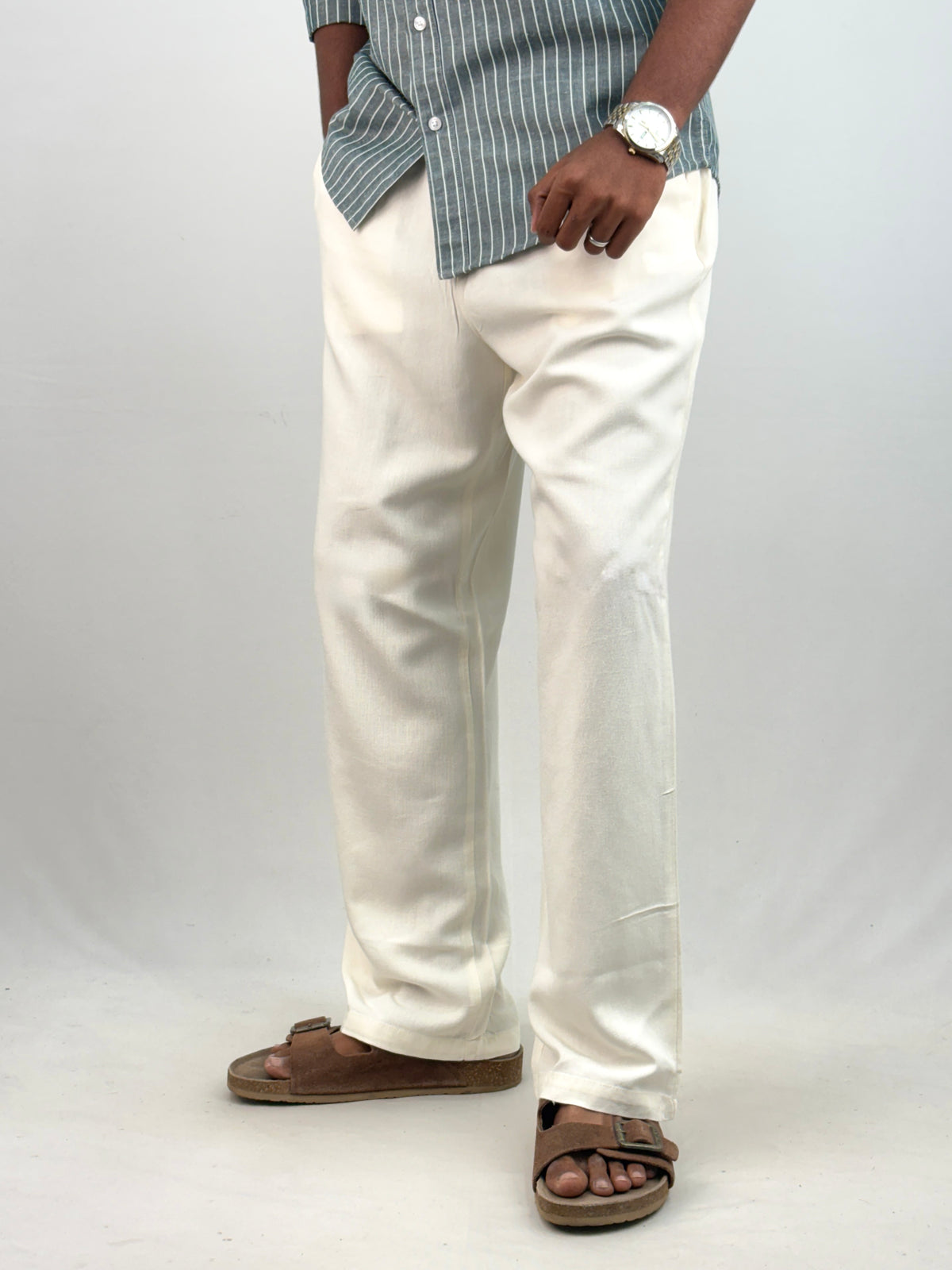 Cream Relaxed Fit Linen Pant 7