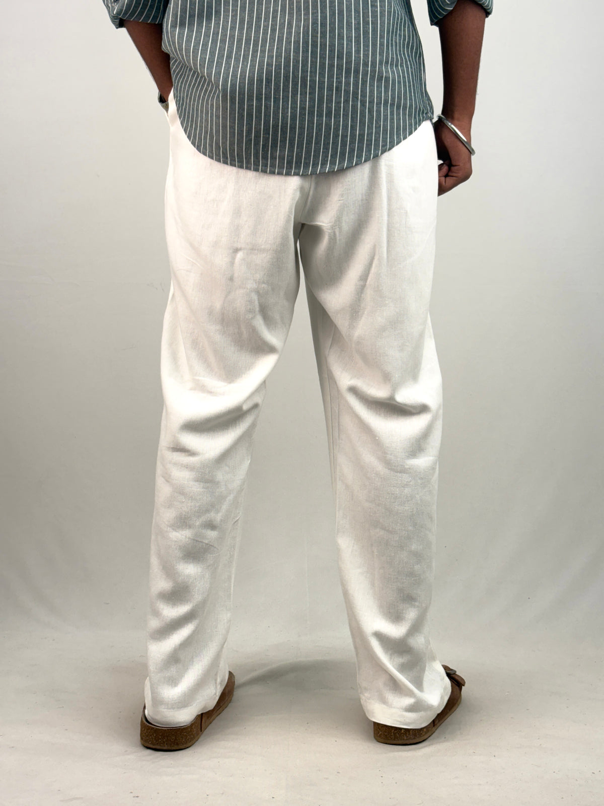 White Relaxed Fit Linen Pant 8