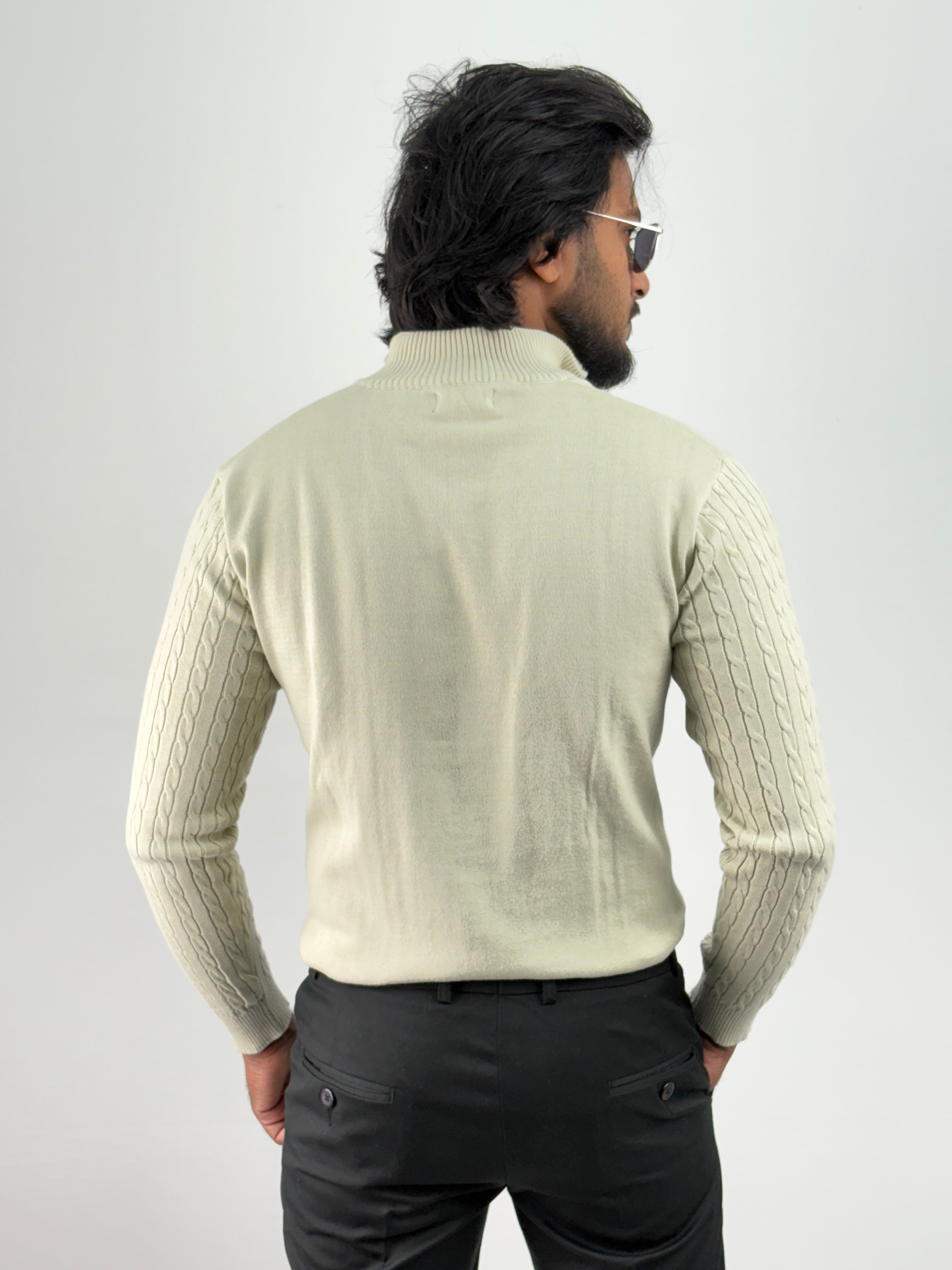 Beige Full Sleeve Zipper T-Shirt