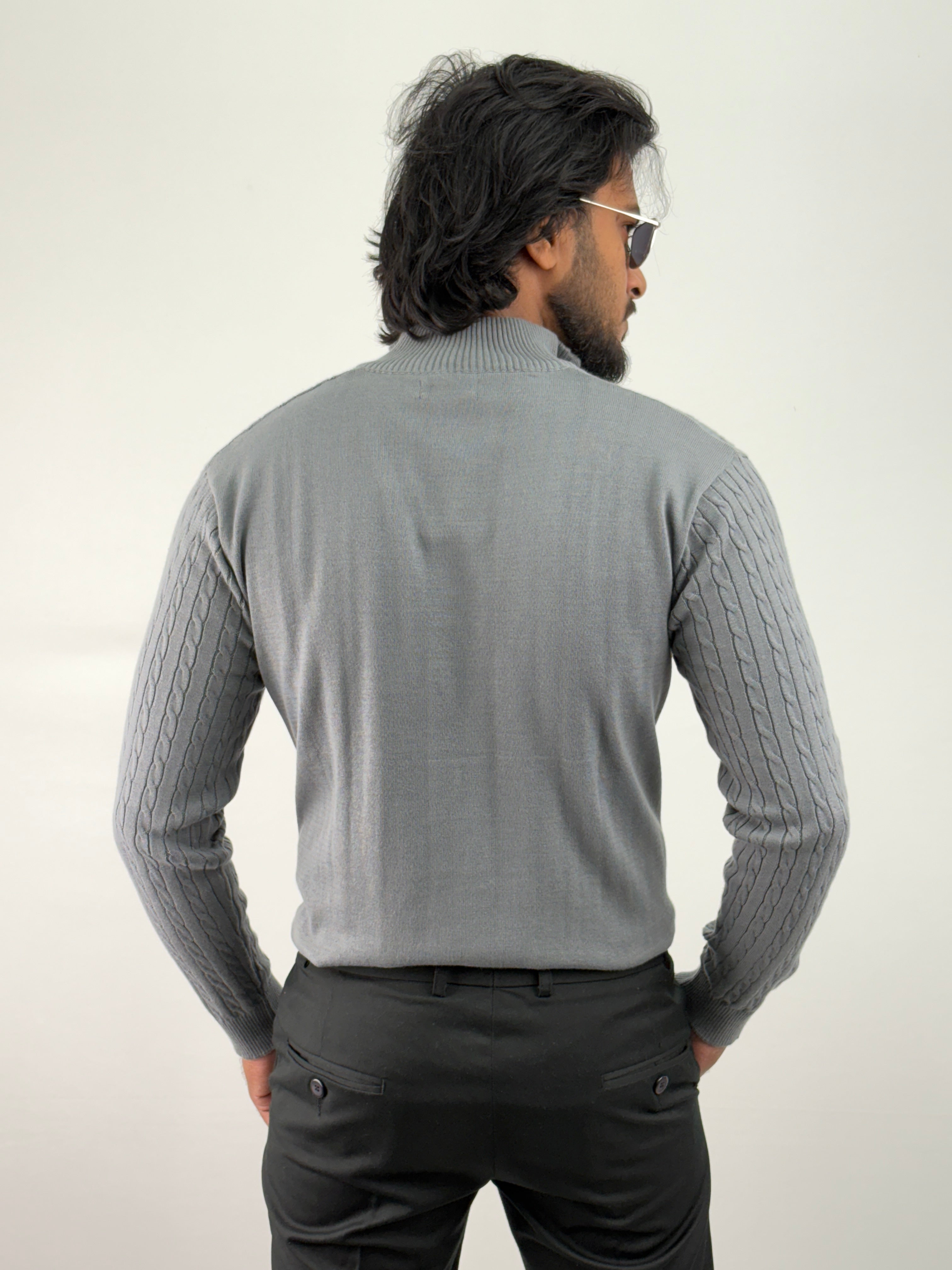 Grey Full Sleeve Zipper T-Shirt