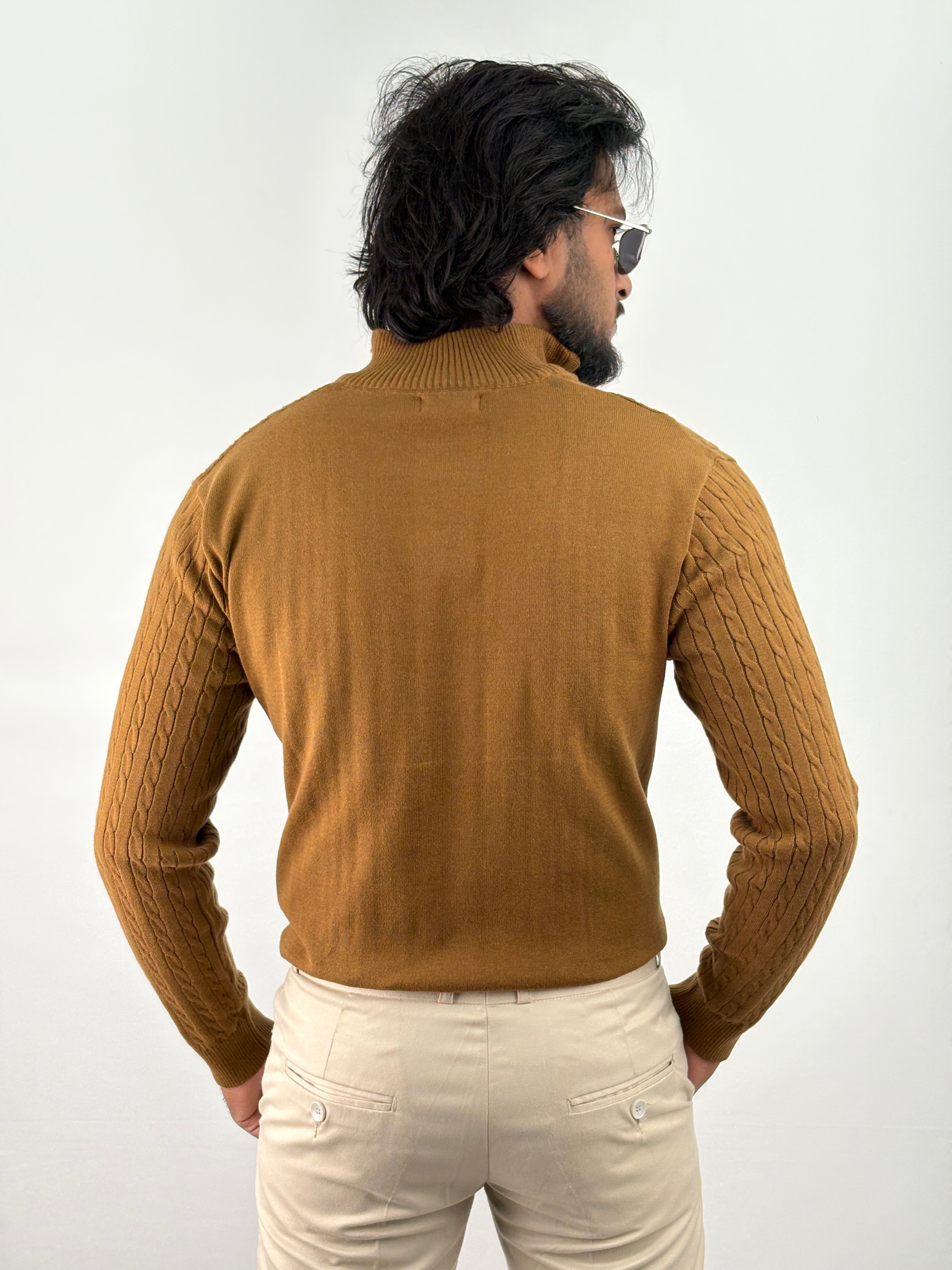 Brown Full Sleeve Zipper T-Shirt