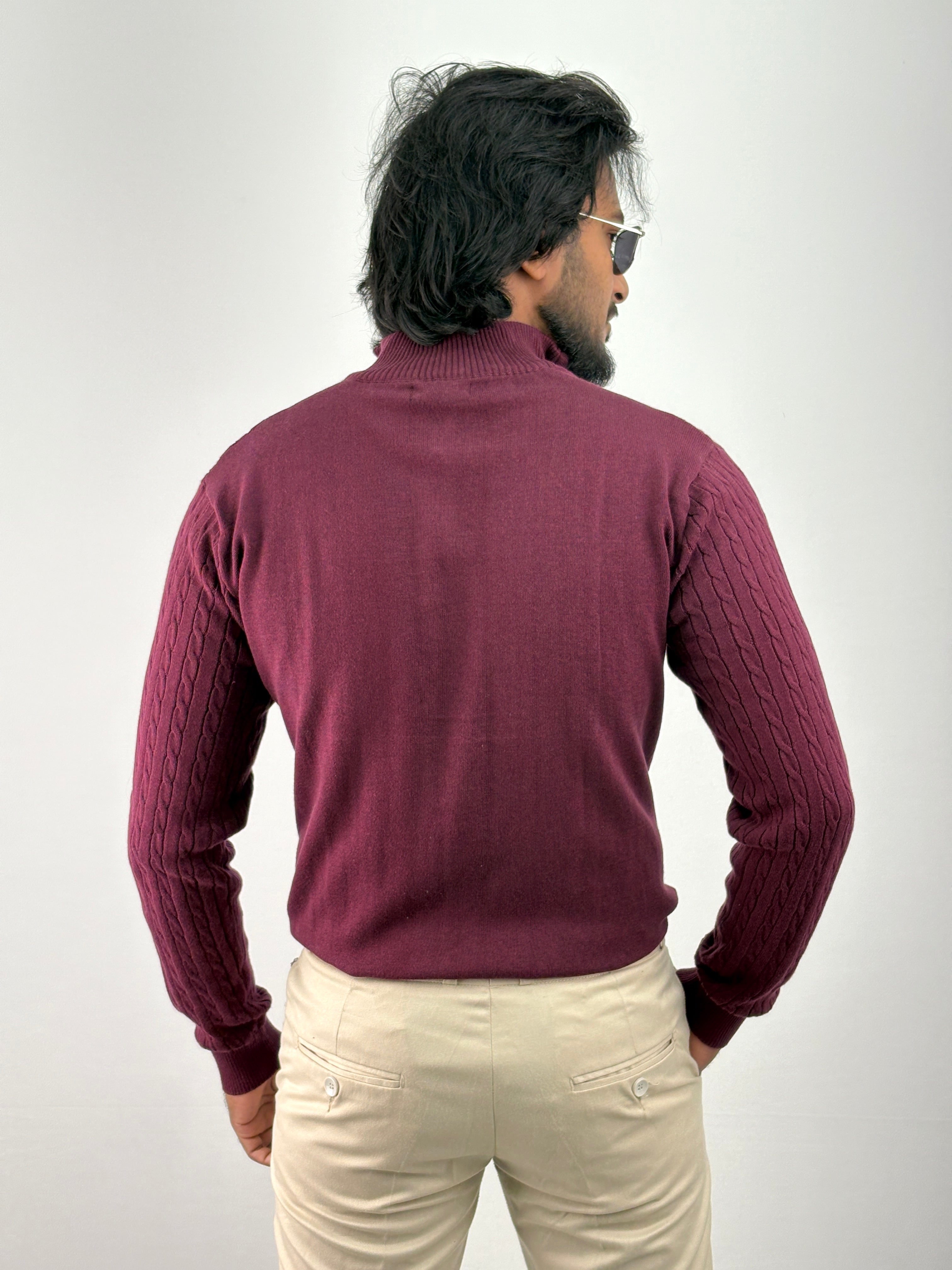 Maroon Full Sleeve Zipper T-Shirt