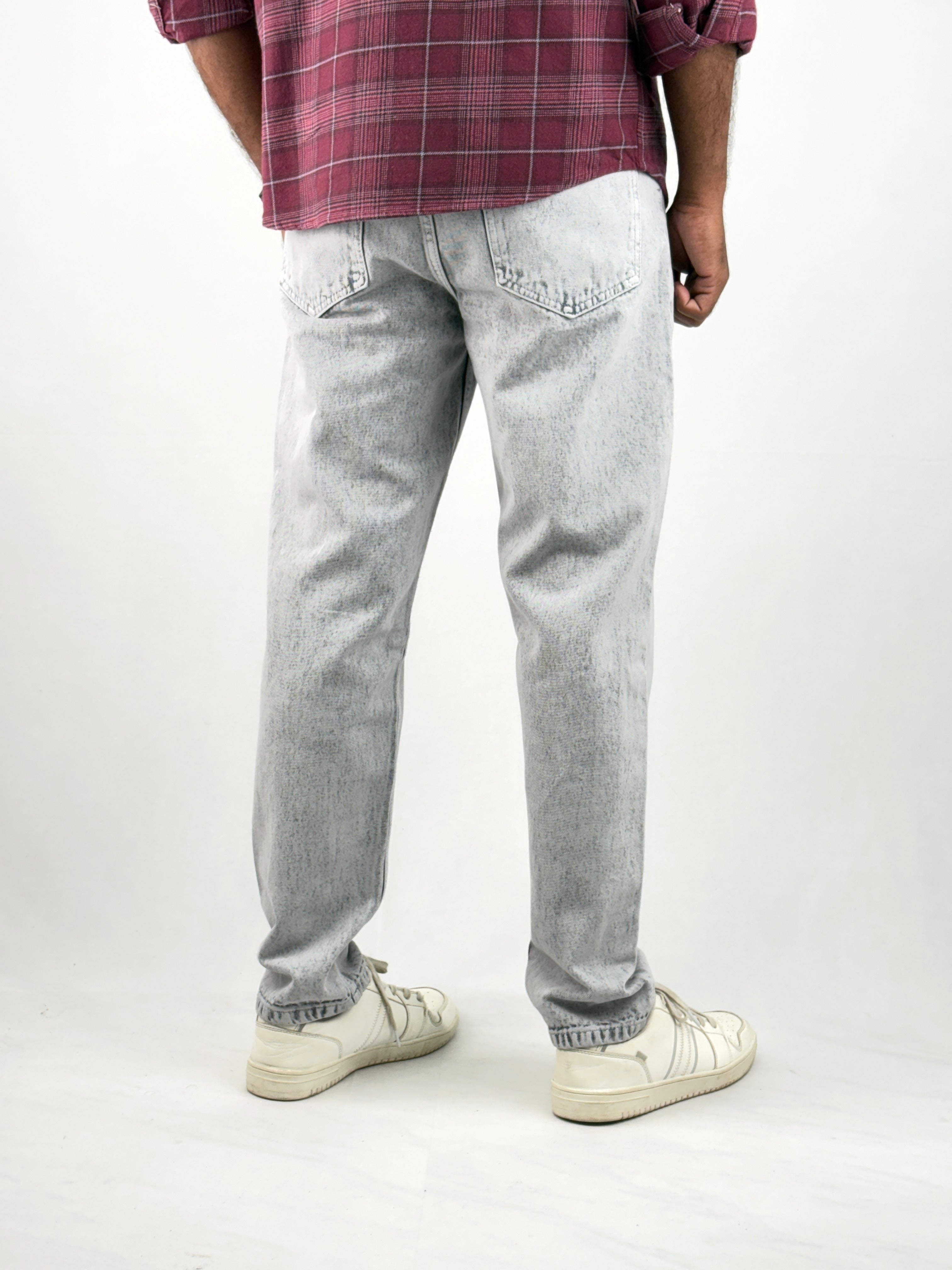 Light Grey Acid Wash Semi Baggy Jeans