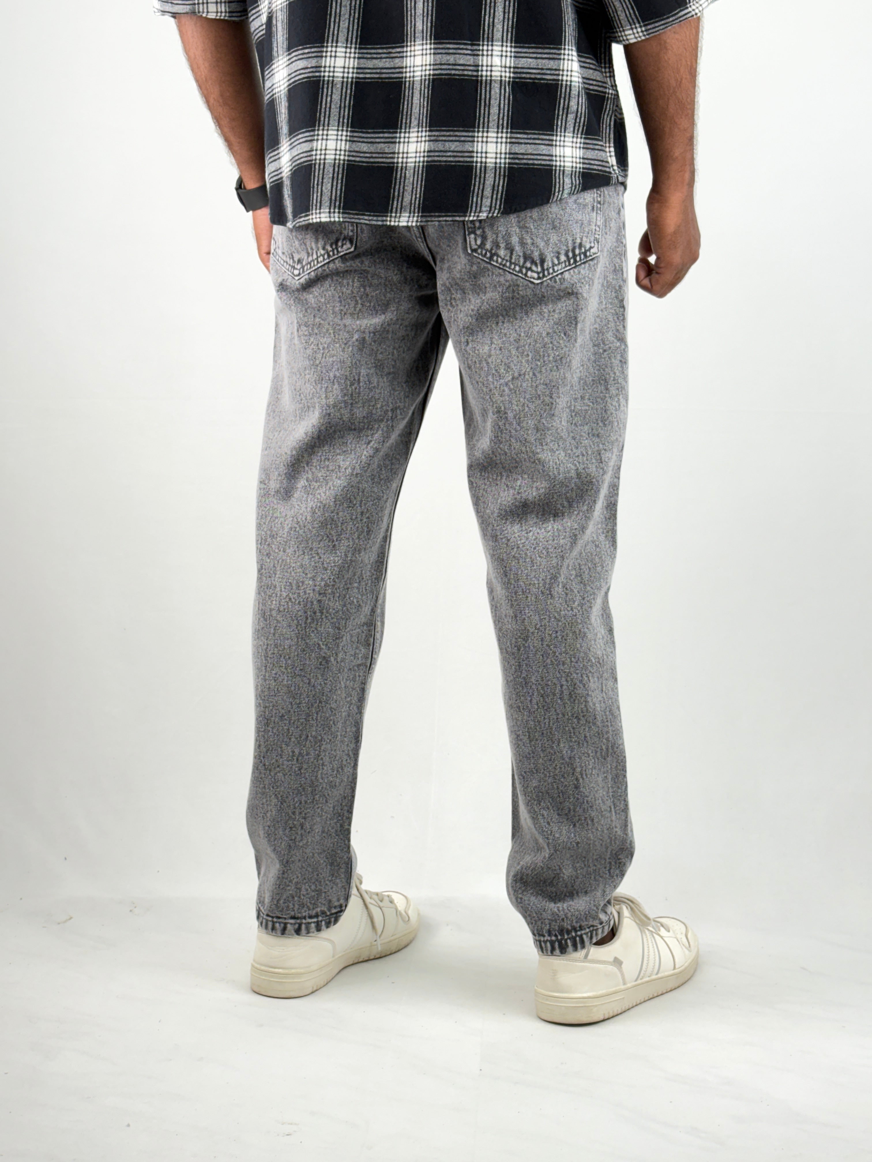 Grey Acid Wash Semi Baggy Jeans